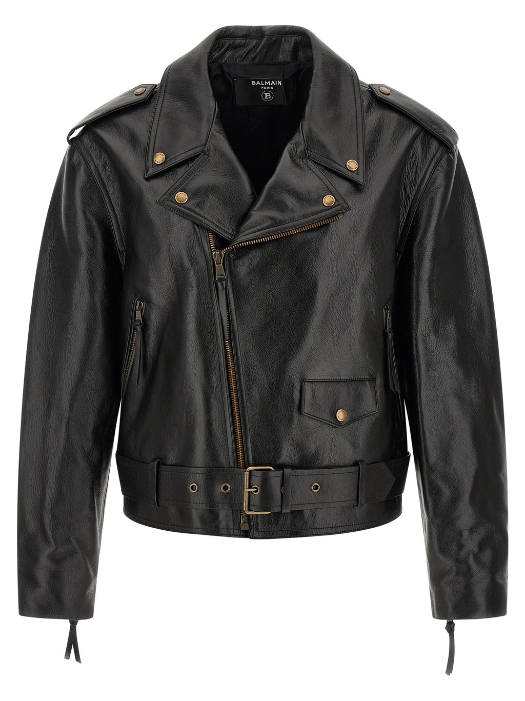 Balmain Schwarze Lederjacke aus Kalbsleder