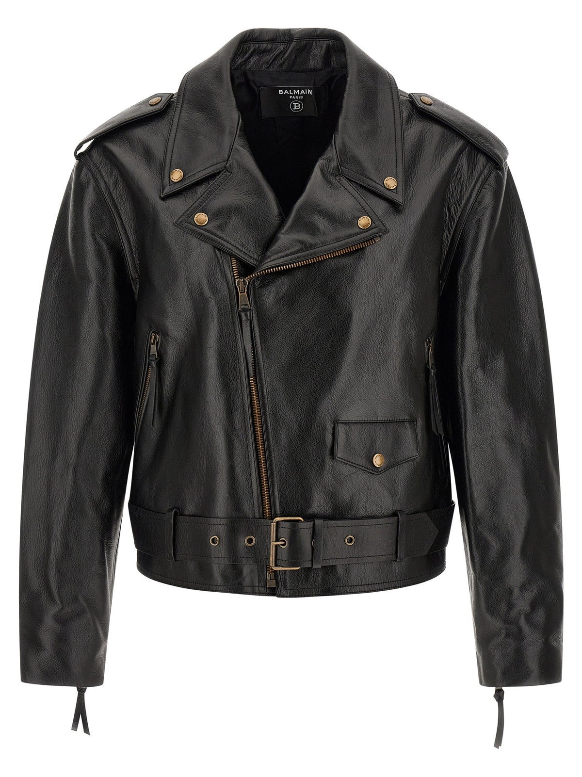Balmain Schwarze Lederjacke aus Kalbsleder
