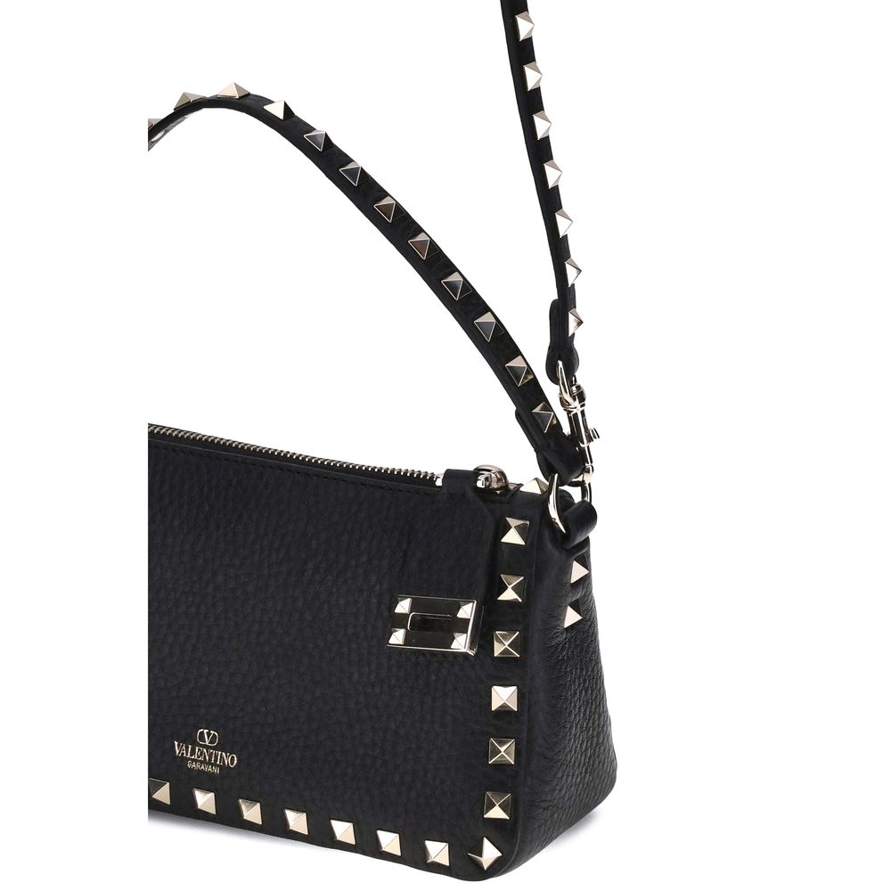 Valentino Garavani Schwarze Bos Taurus Kalbsleder Schultertasche