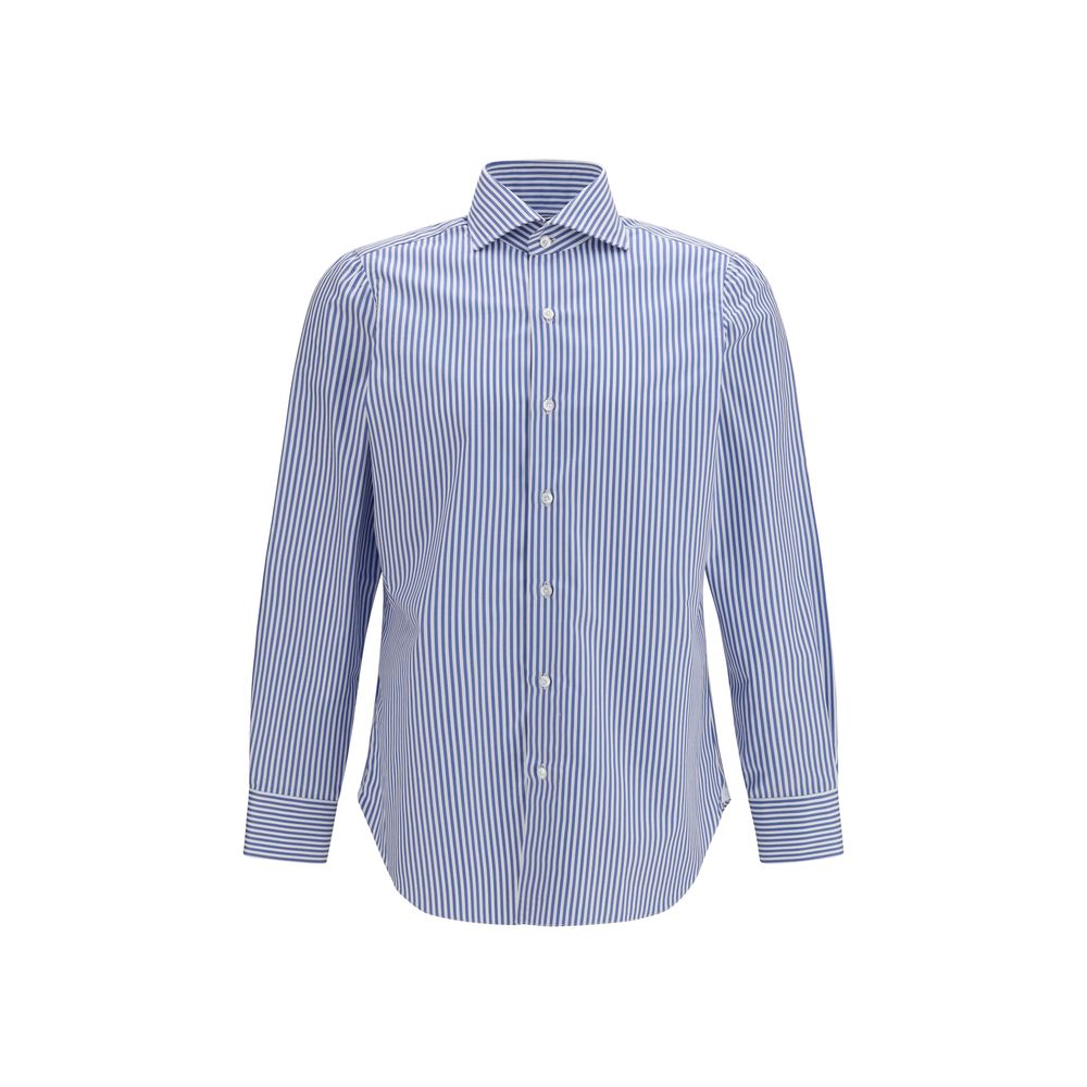 Finamore Blaues Baumwollhemd mit Muster