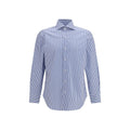 Finamore Blaues Baumwollhemd mit Muster
