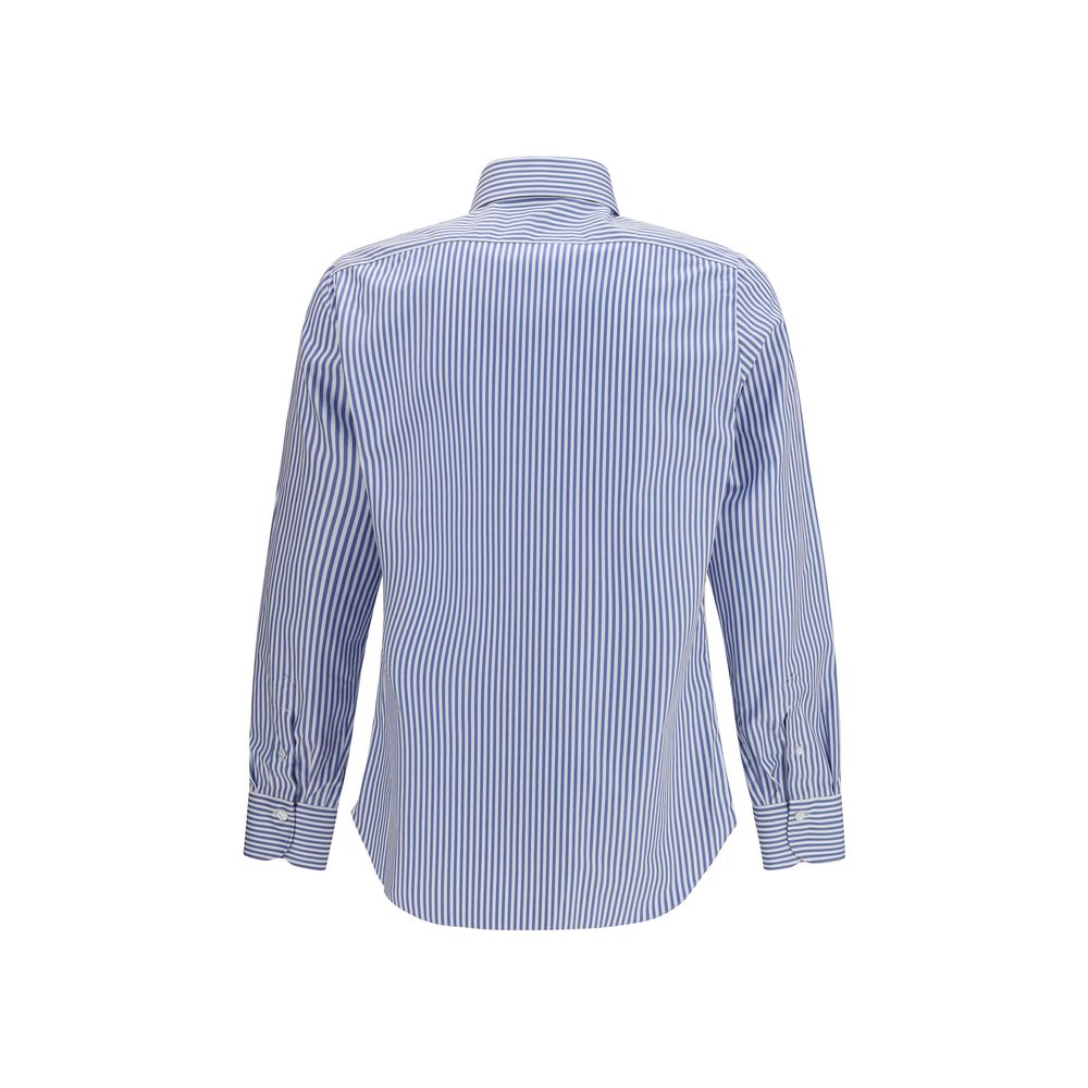 Finamore Blaues Baumwollhemd mit Muster