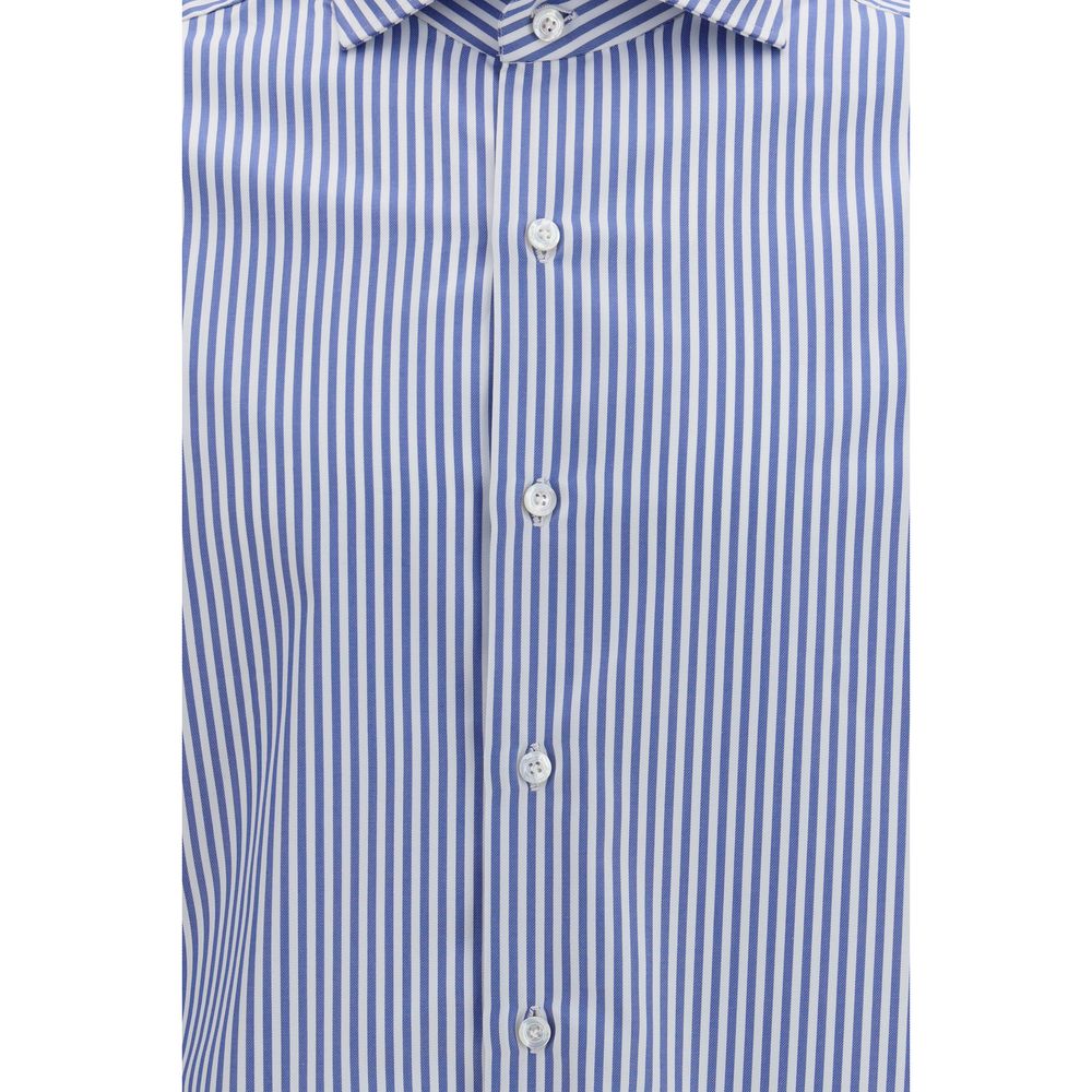 Finamore Blaues Baumwollhemd mit Muster