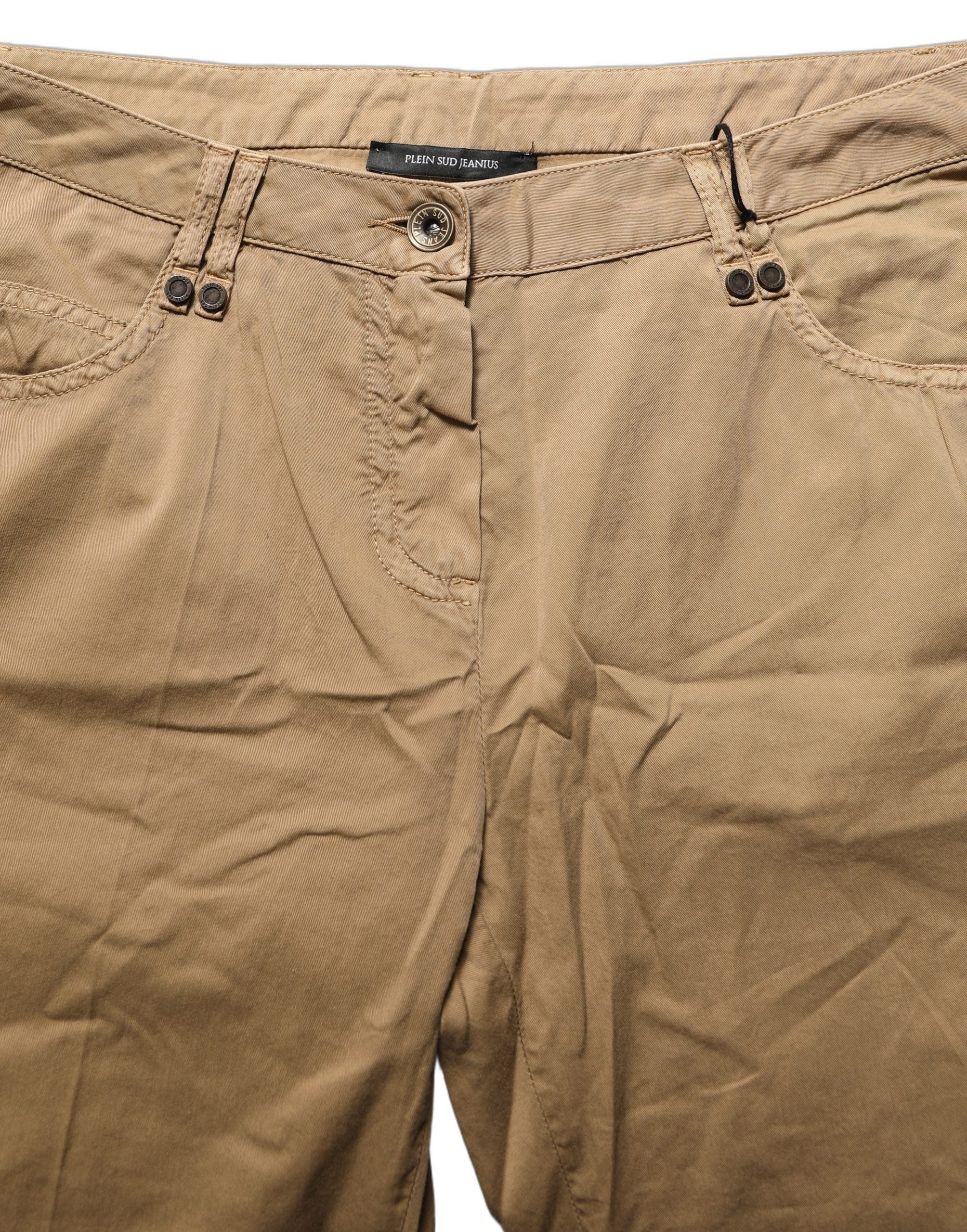 PLEIN SUD Braune gerade Baumwoll-Stretch-Chino-Hose
