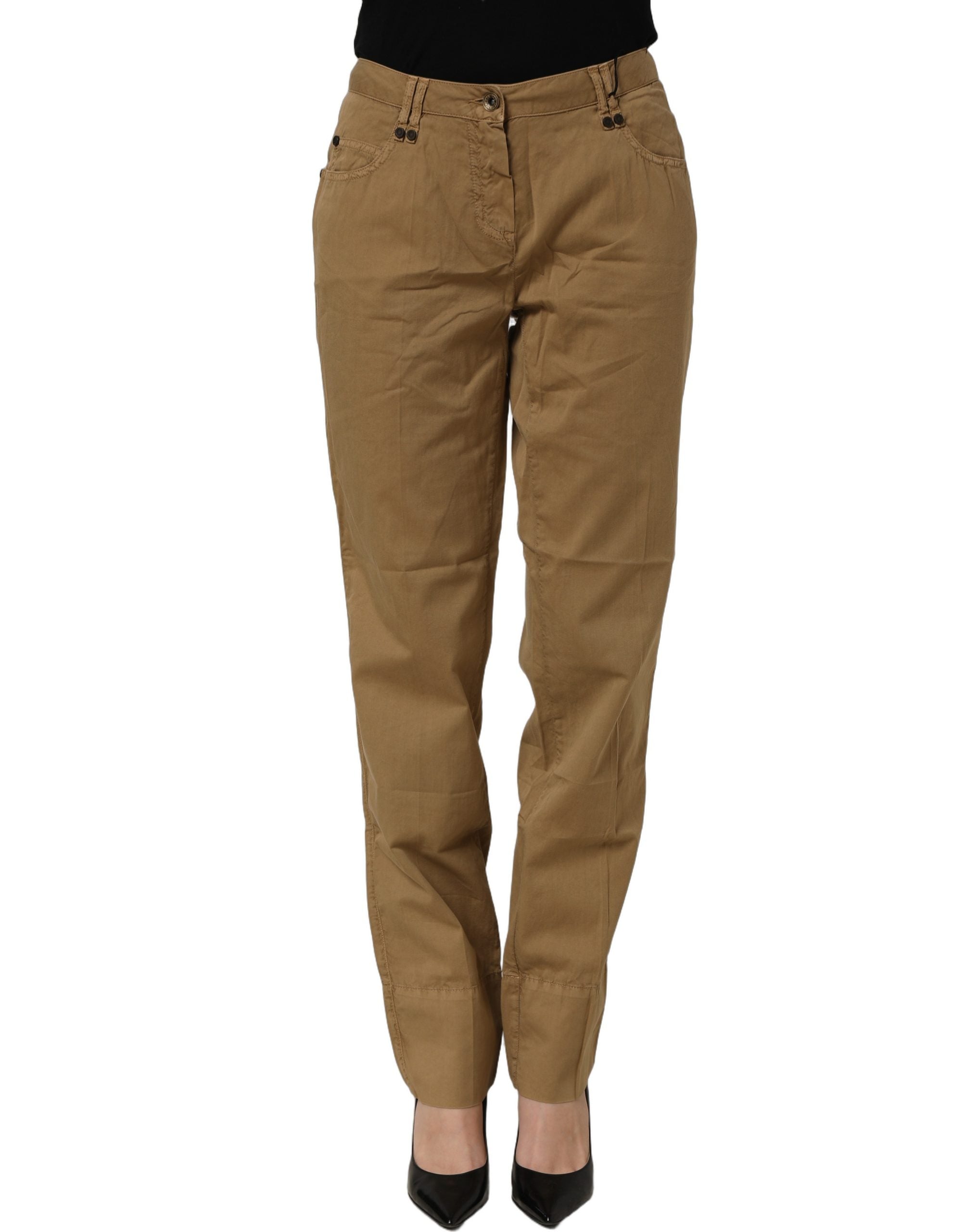 PLEIN SUD Braune gerade Baumwoll-Stretch-Chino-Hose