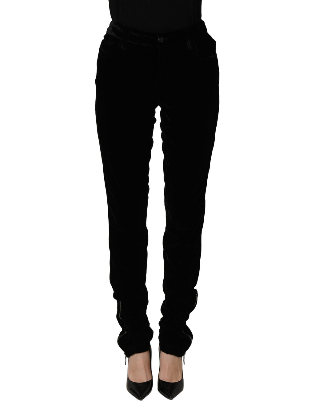Ermanno Scervino Schwarze Slim Fit-Hose aus Viskosemischung und Samt