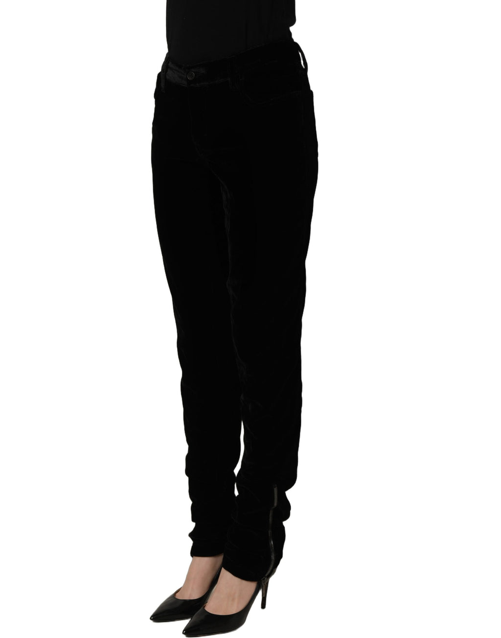 Ermanno Scervino Schwarze Slim Fit-Hose aus Viskosemischung und Samt