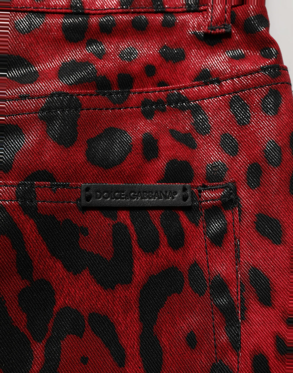Dolce & Gabbana Rote Leo-Print Baumwoll-Jeans mit 5 Taschen