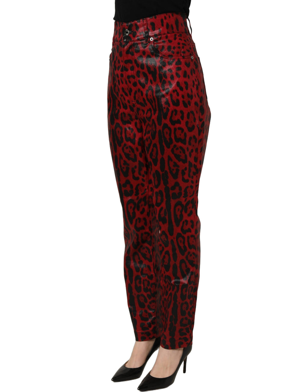 Dolce & Gabbana Rote Leo-Print Baumwoll-Jeans mit 5 Taschen