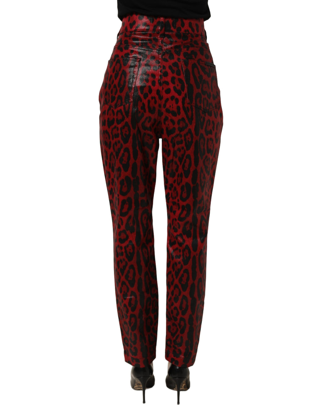 Dolce & Gabbana Rote Leo-Print Baumwoll-Jeans mit 5 Taschen