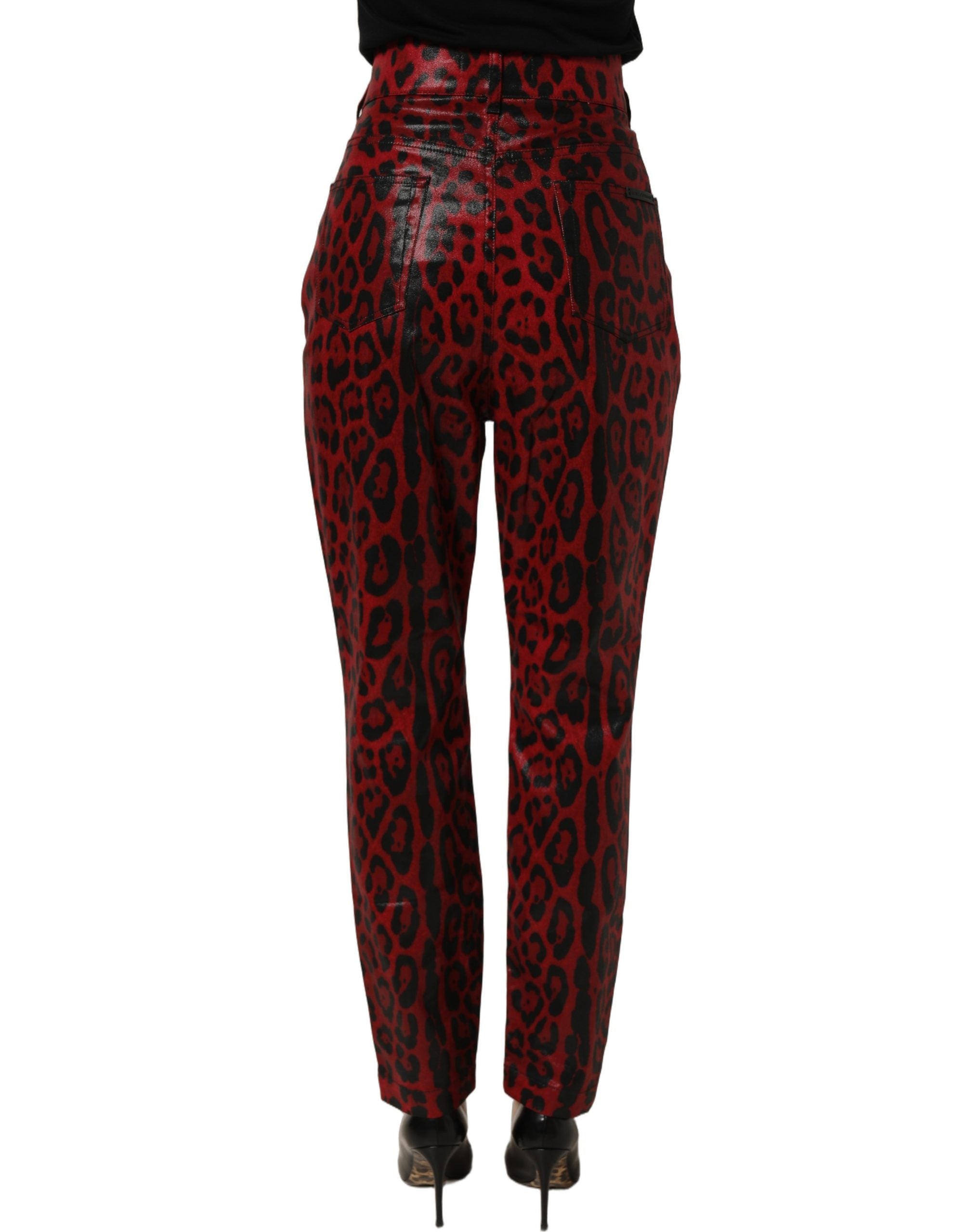 Dolce & Gabbana Rote Leo-Print Baumwoll-Jeans mit 5 Taschen