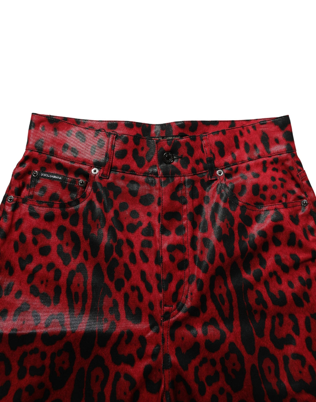 Dolce & Gabbana Rote Leo-Print Baumwoll-Jeans mit 5 Taschen
