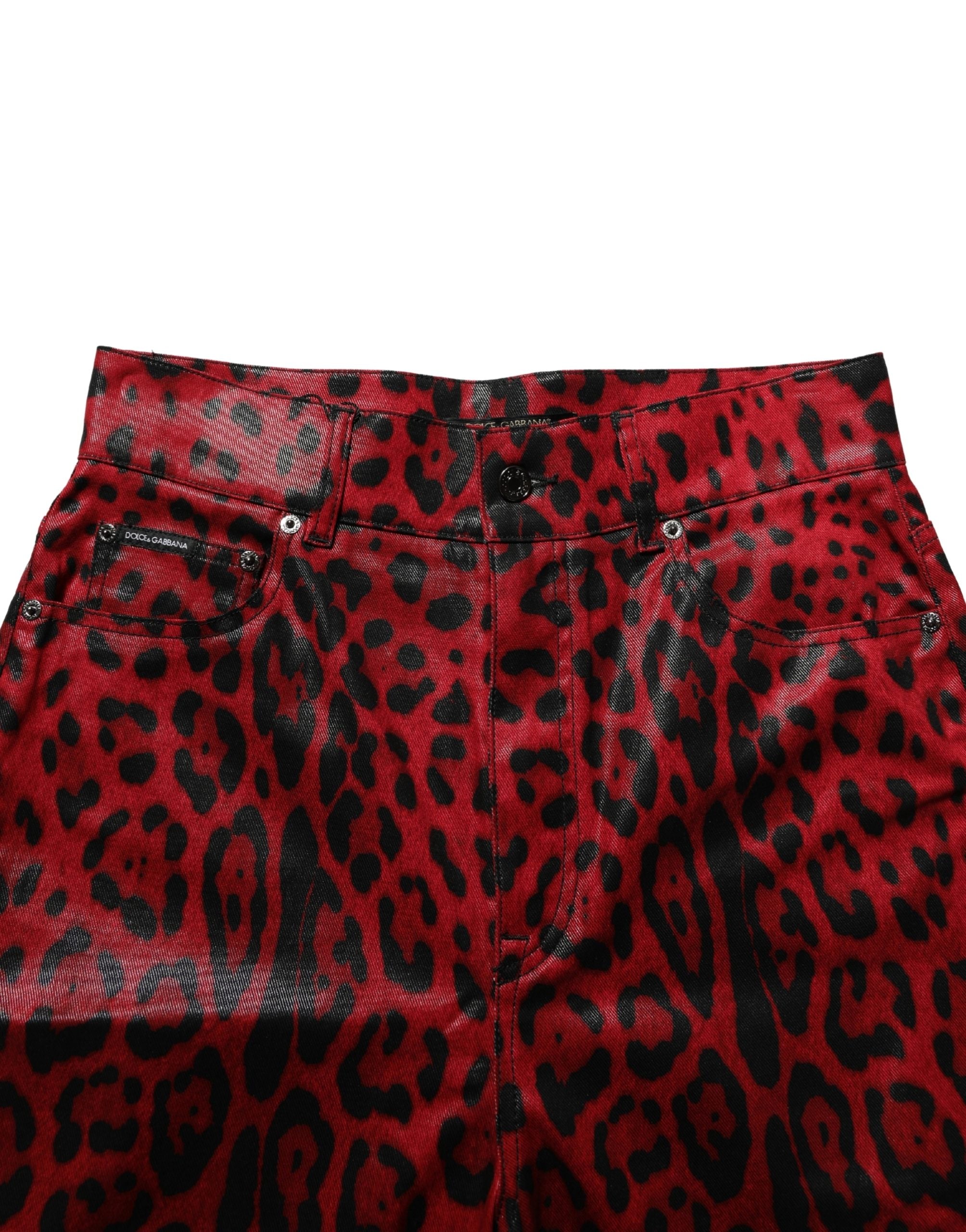 Dolce & Gabbana Rote Leo-Print Baumwoll-Jeans mit 5 Taschen