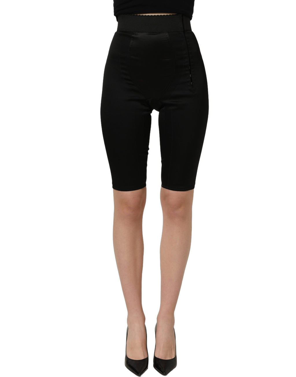 Dolce & Gabbana Schwarze High-Waist-Shorts aus Nylon mit elastischem Bund