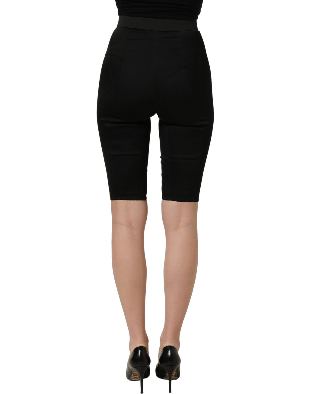 Dolce & Gabbana Schwarze High-Waist-Shorts aus Nylon mit elastischem Bund