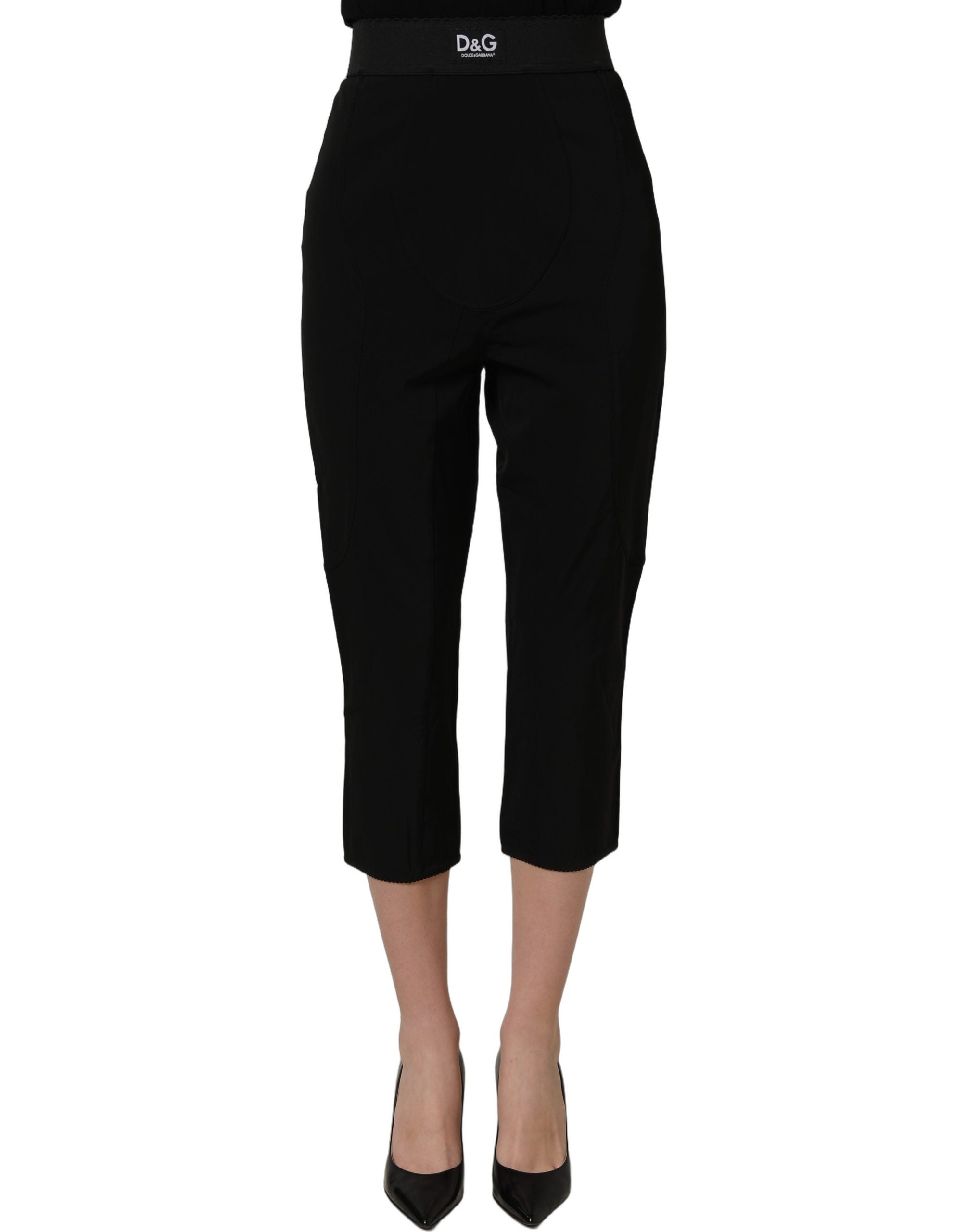 Dolce & Gabbana Schwarze Capri-Hose aus Viskose mit hoher Taille