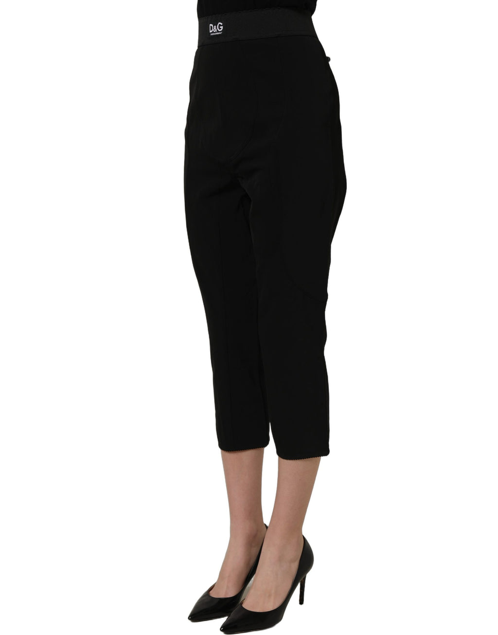 Dolce & Gabbana Schwarze Capri-Hose aus Viskose mit hoher Taille