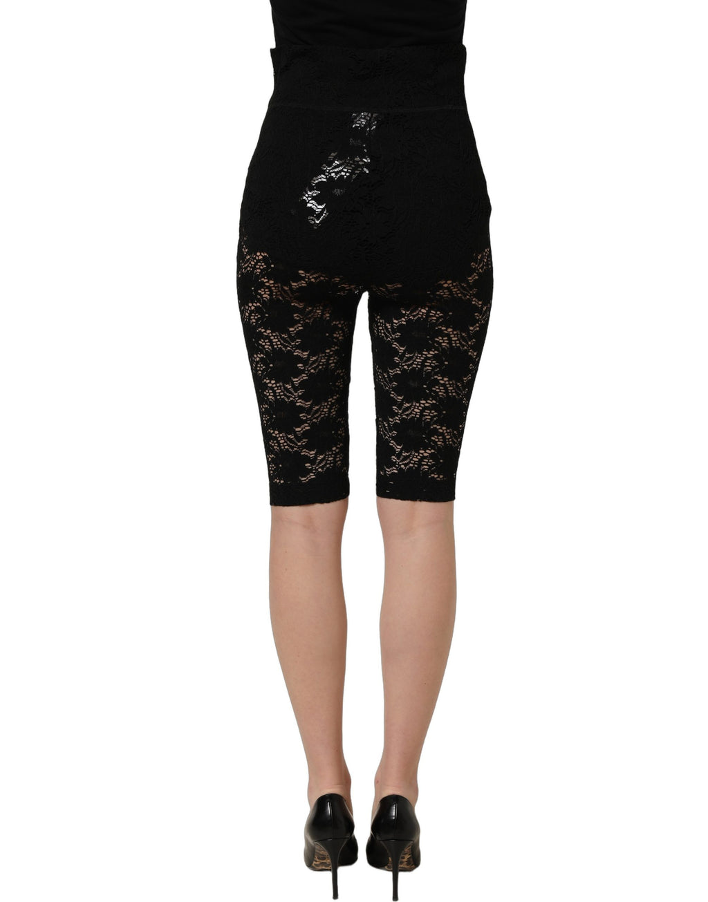 Dolce & Gabbana Schwarze High-Waist-Shorts aus transparenter floraler Spitze