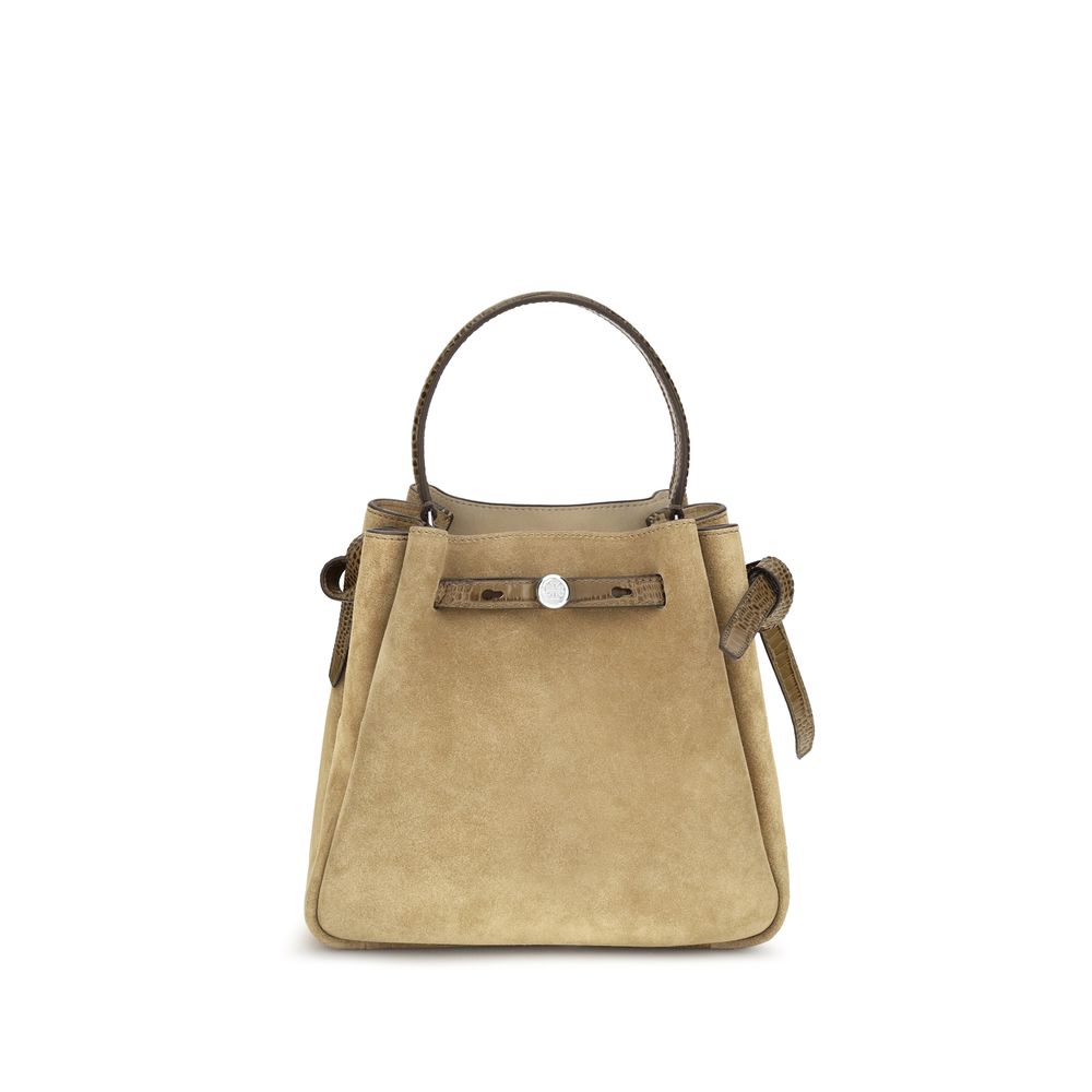 Tory Burch Beige Wildleder-Ledertasche im Bucket-Stil