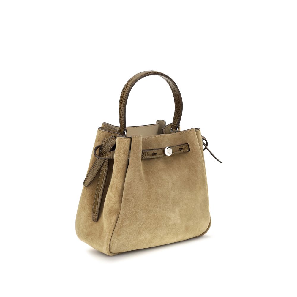 Tory Burch Beige Wildleder-Ledertasche im Bucket-Stil