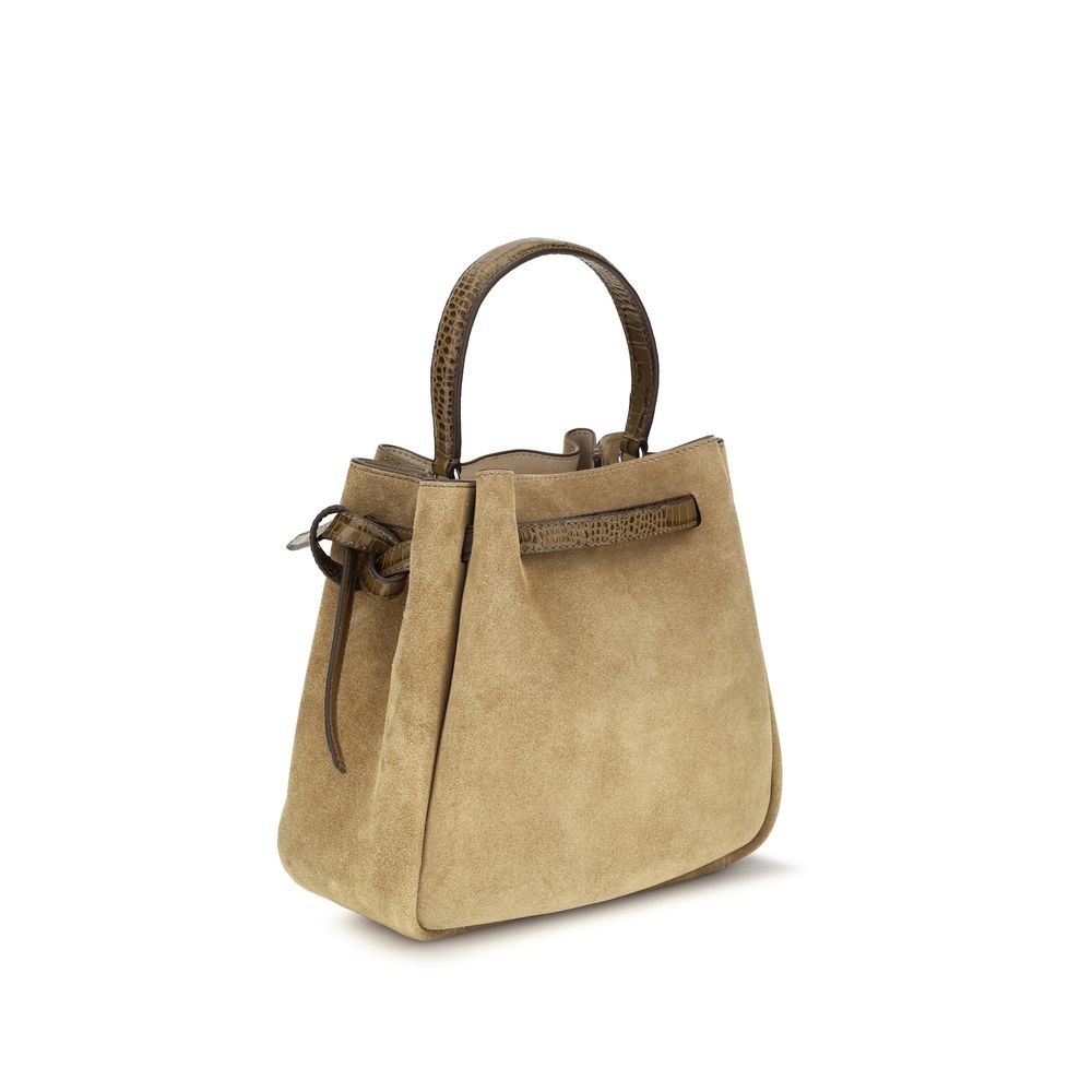 Tory Burch Beige Wildleder-Ledertasche im Bucket-Stil