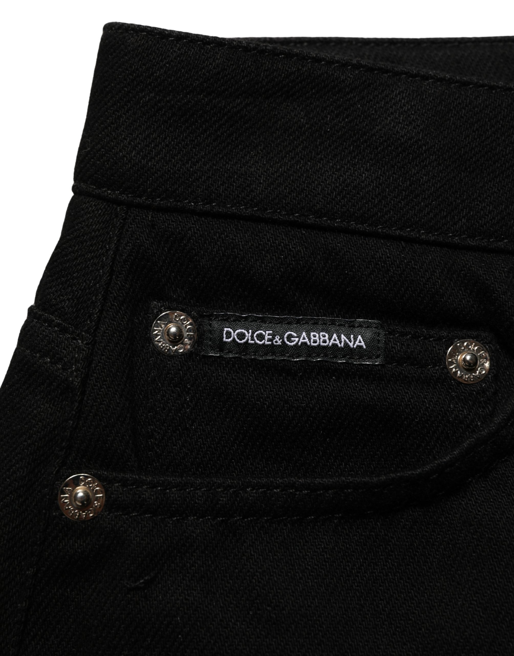 Dolce & Gabbana Schwarze Baumwoll-Hotpants-Shorts mit mittlerer Leibhöhe