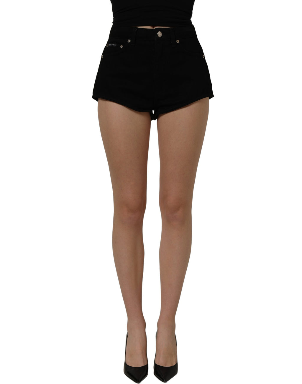 Dolce & Gabbana Schwarze Baumwoll-Hotpants-Shorts mit mittlerer Leibhöhe