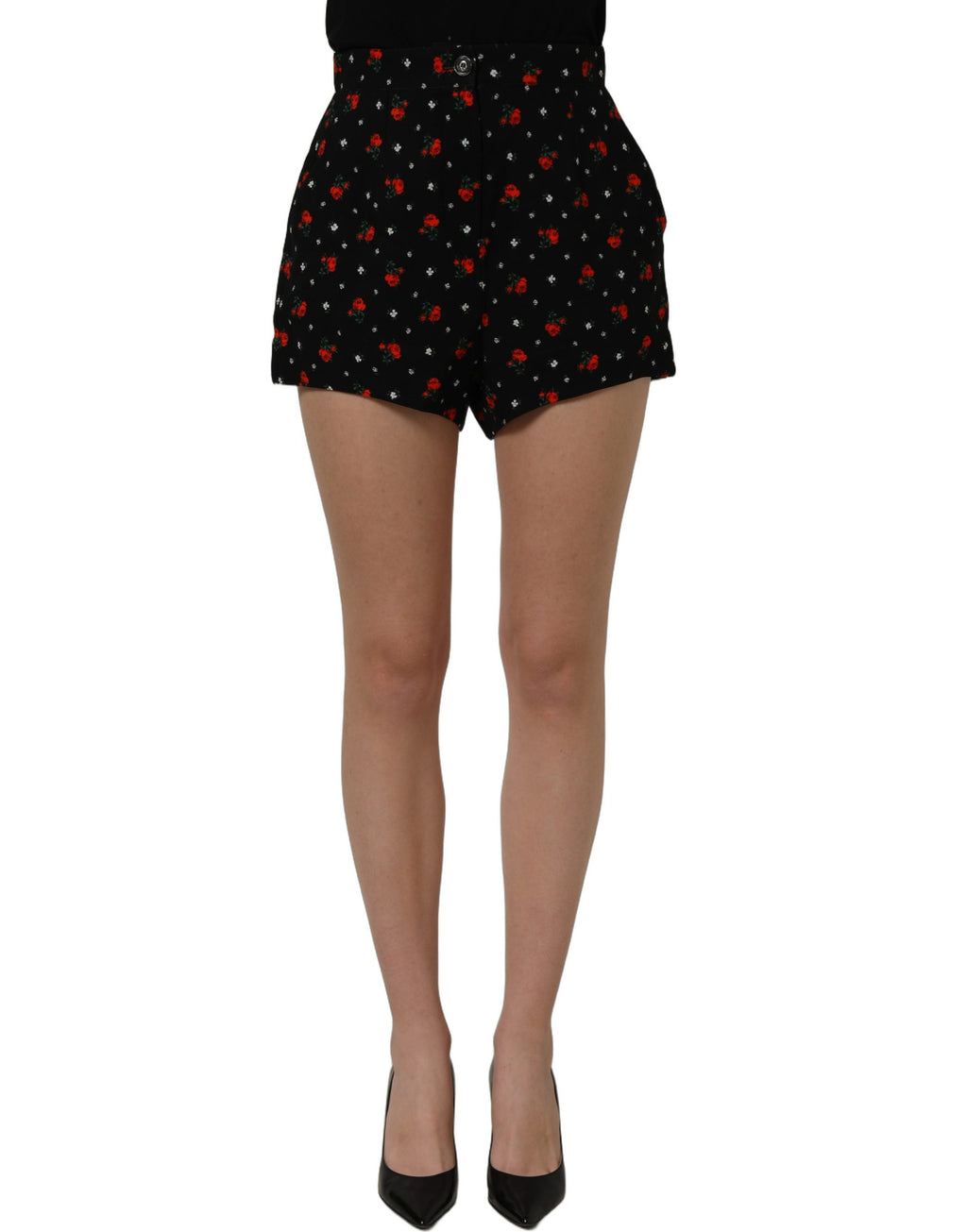 Dolce & Gabbana Schwarze Damen-Hotpants mit Blumenmuster und hohem Bund