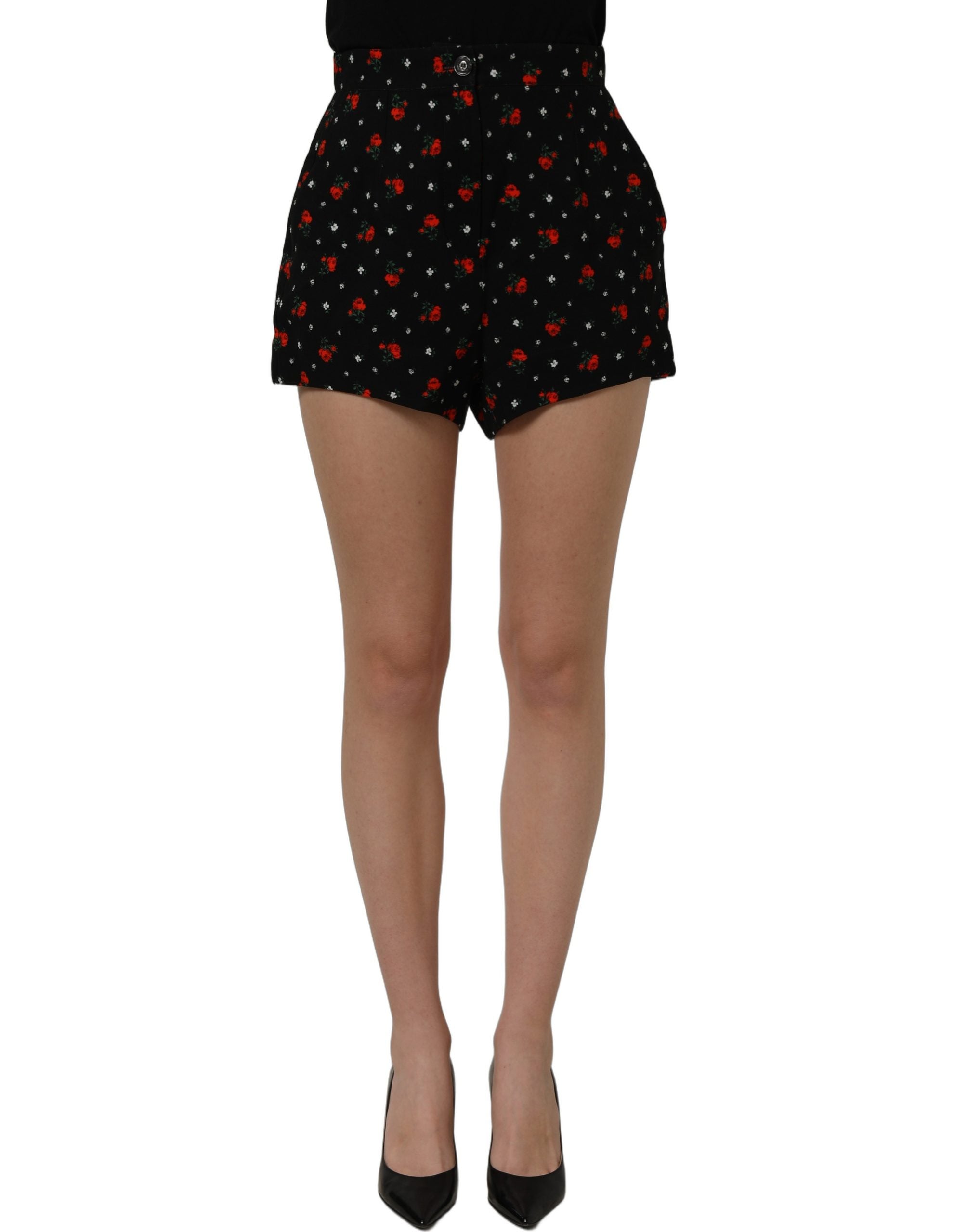 Dolce & Gabbana Schwarze Damen-Hotpants mit Blumenmuster und hohem Bund