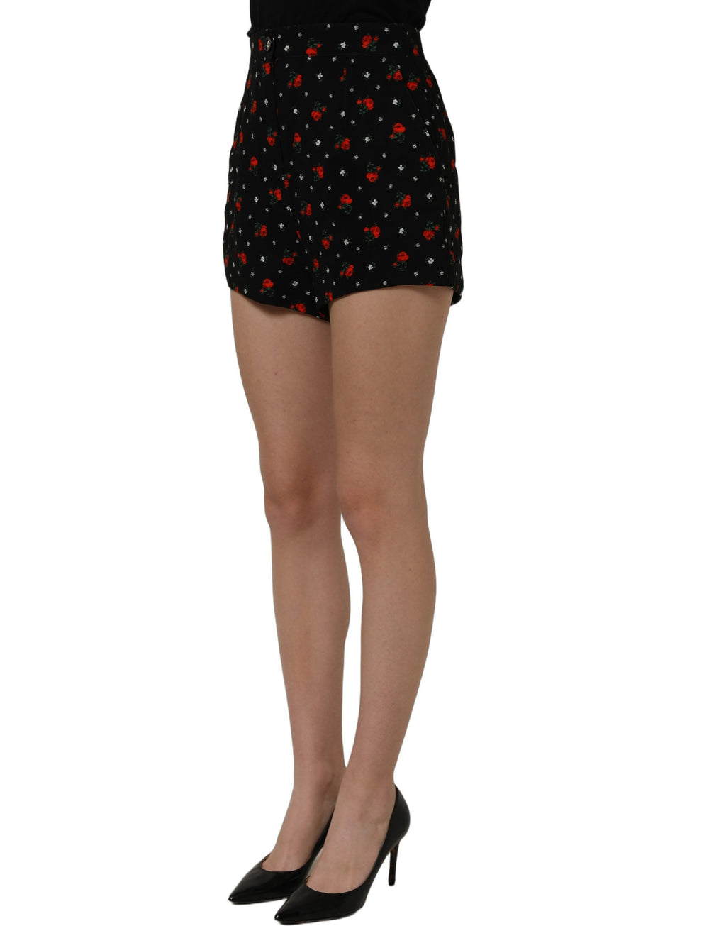Dolce & Gabbana Schwarze Damen-Hotpants mit Blumenmuster und hohem Bund