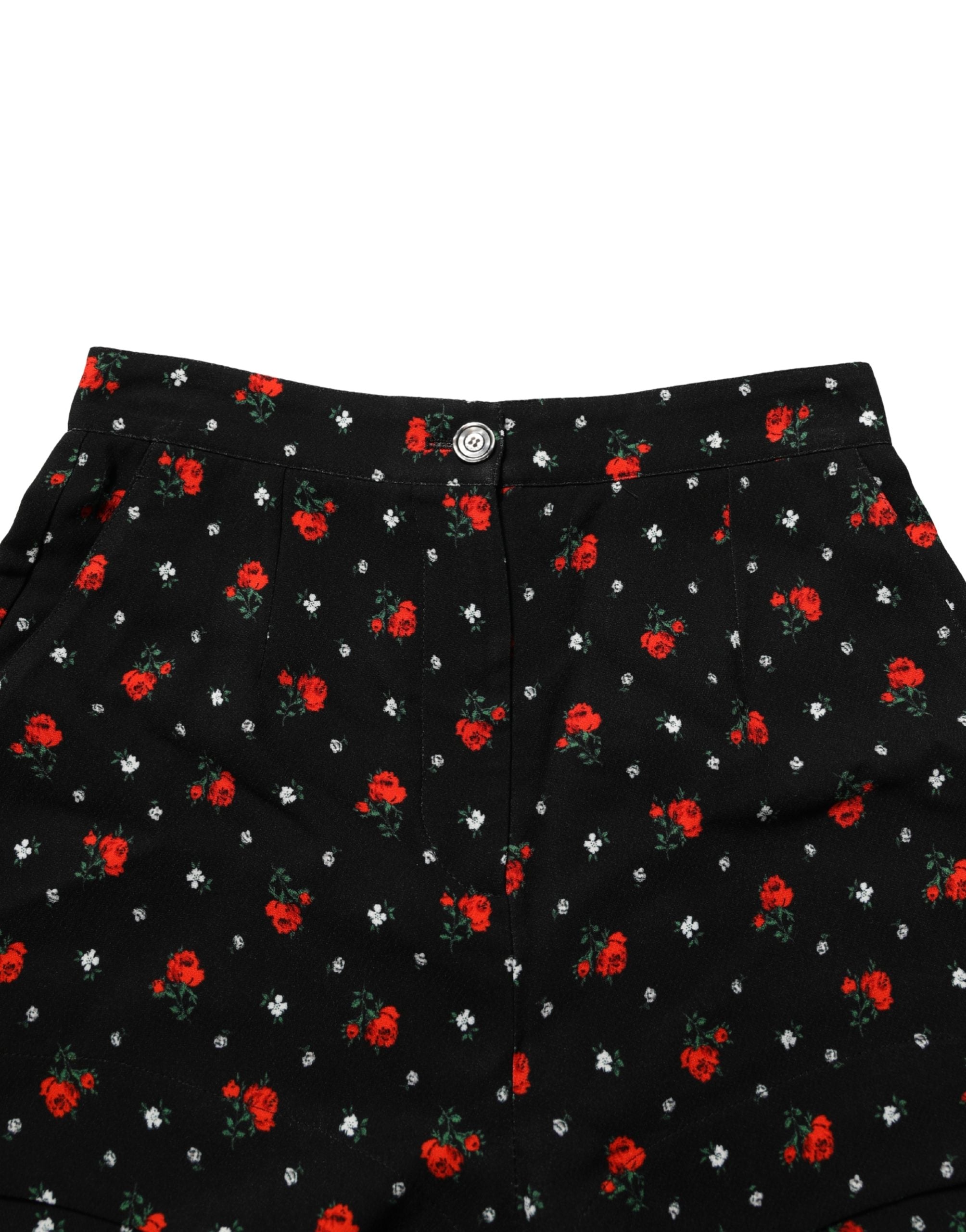 Dolce & Gabbana Schwarze Damen-Hotpants mit Blumenmuster und hohem Bund