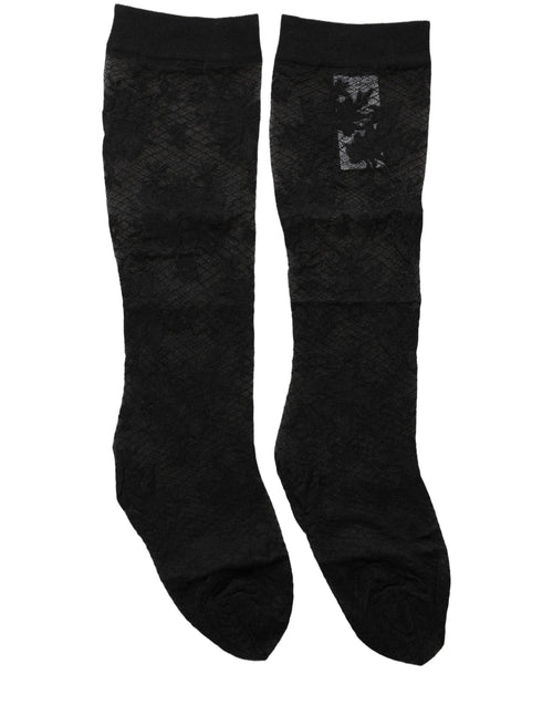Dolce & Gabbana Schwarze Strümpfe aus floraler Spitze mit Nylon-Stretch