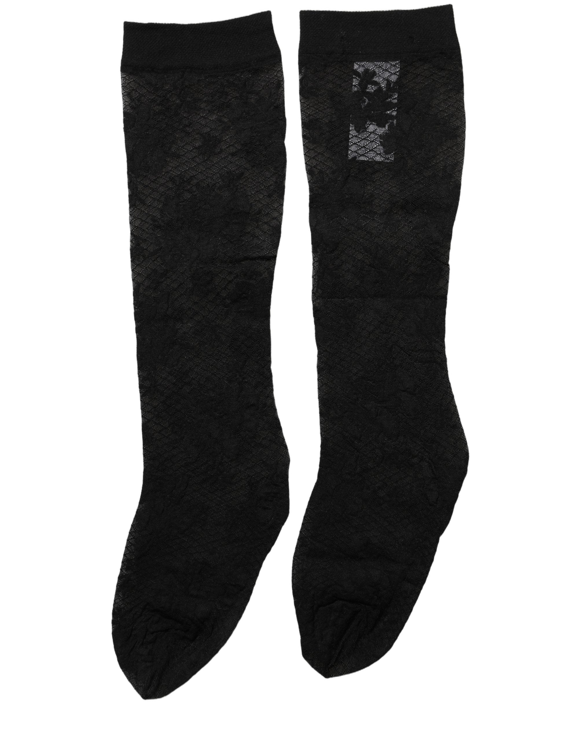 Dolce & Gabbana Schwarze Strümpfe aus floraler Spitze mit Nylon-Stretch
