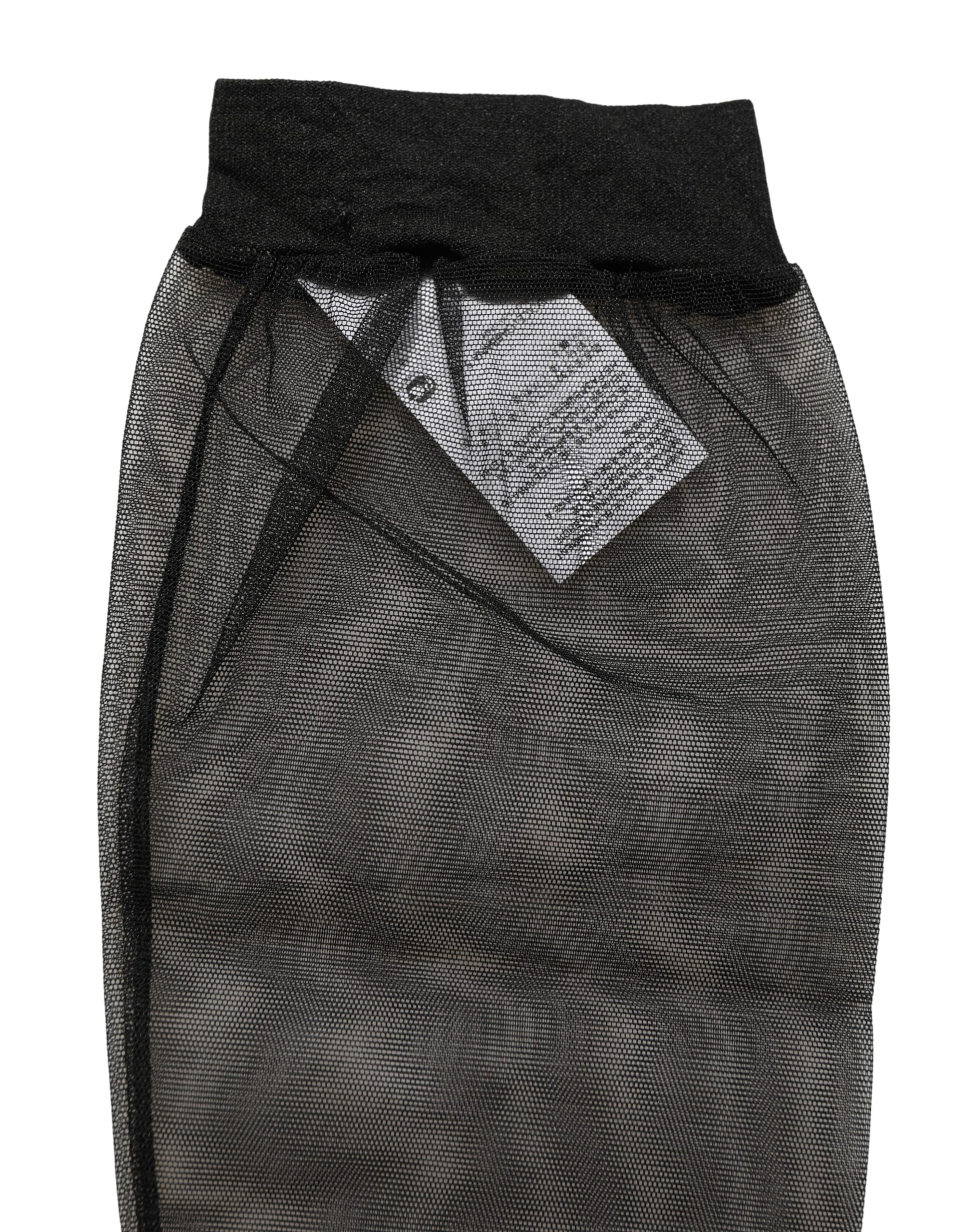 Dolce & Gabbana Schwarze Kniestrumpf-Socken aus Nylon-Mesh