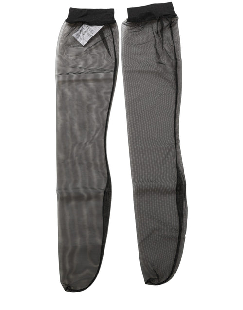 Dolce & Gabbana Schwarze Kniestrumpf-Socken aus Nylon-Mesh