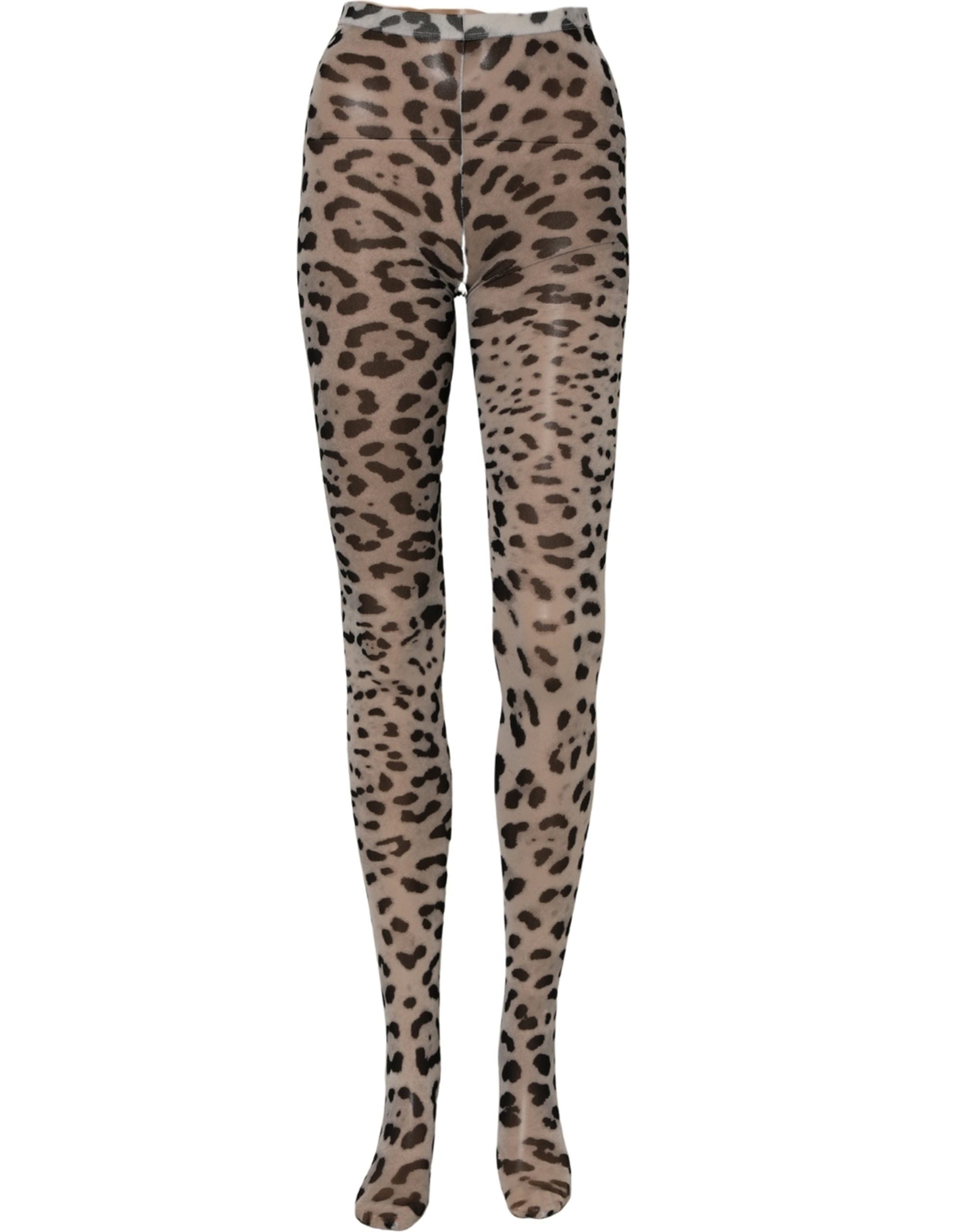 Dolce & Gabbana Graue Nylon-Strumpfhose mit Leopardenmuster