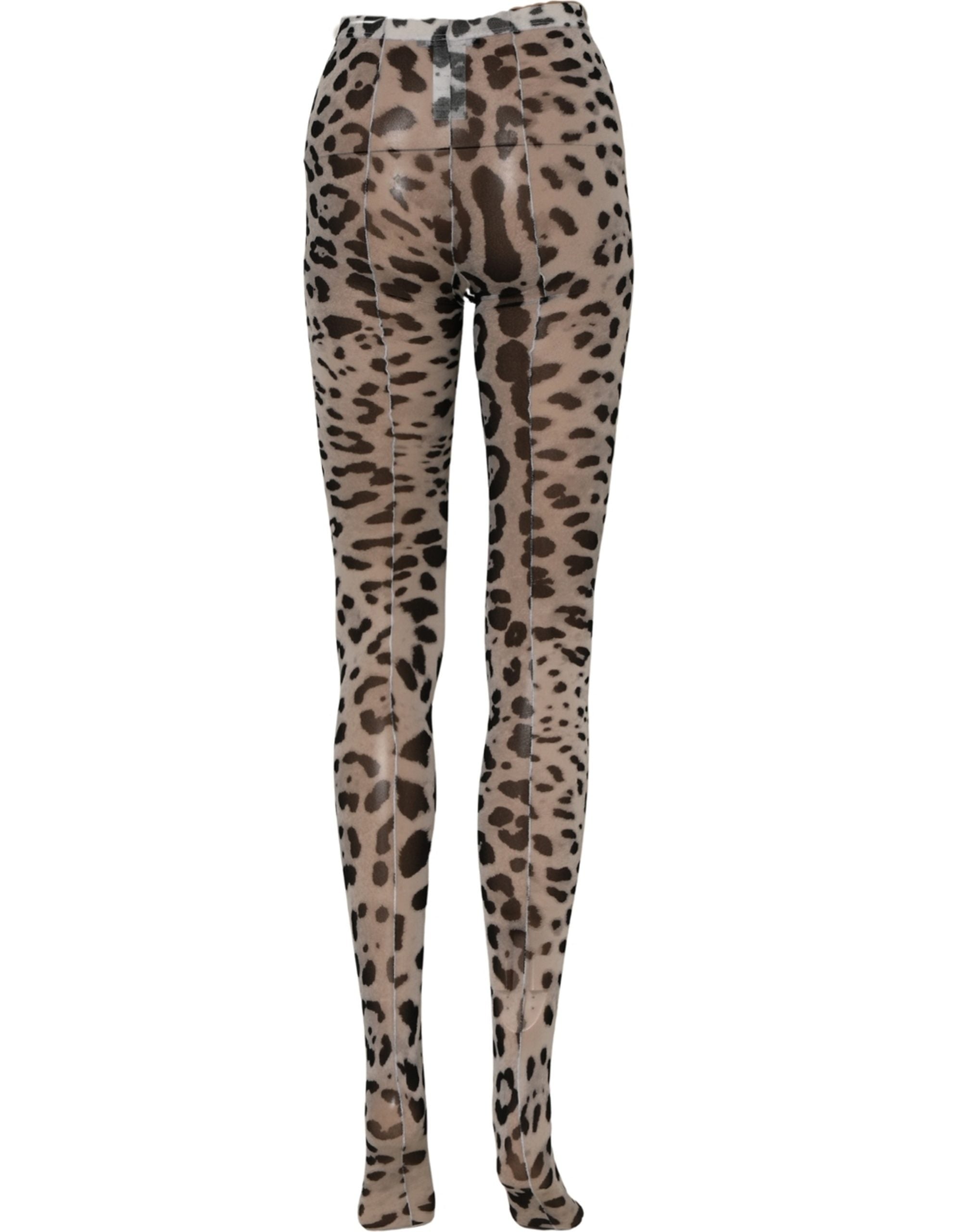 Dolce & Gabbana Graue Nylon-Strumpfhose mit Leopardenmuster