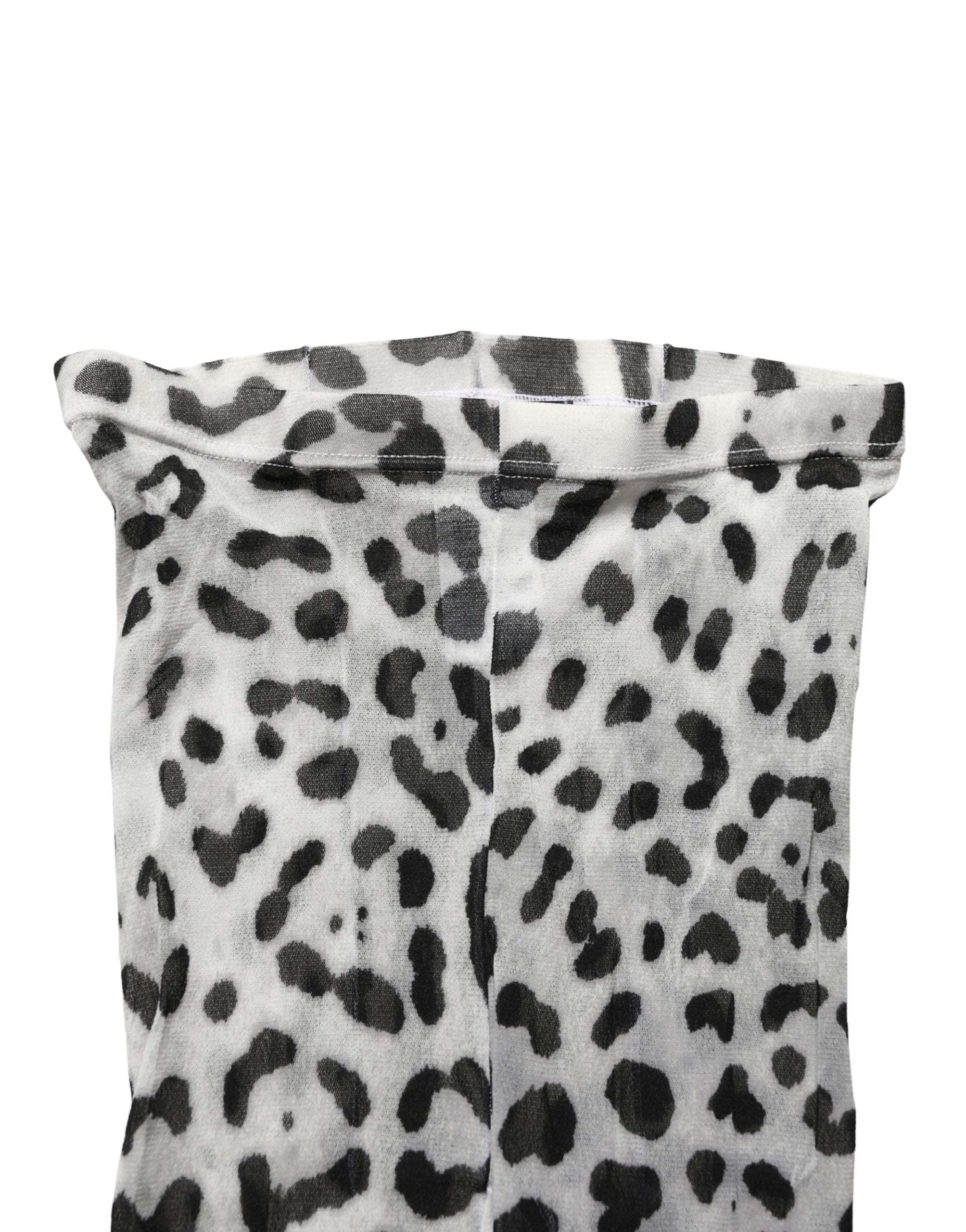 Dolce & Gabbana Graue Nylon-Strumpfhose mit Leopardenmuster
