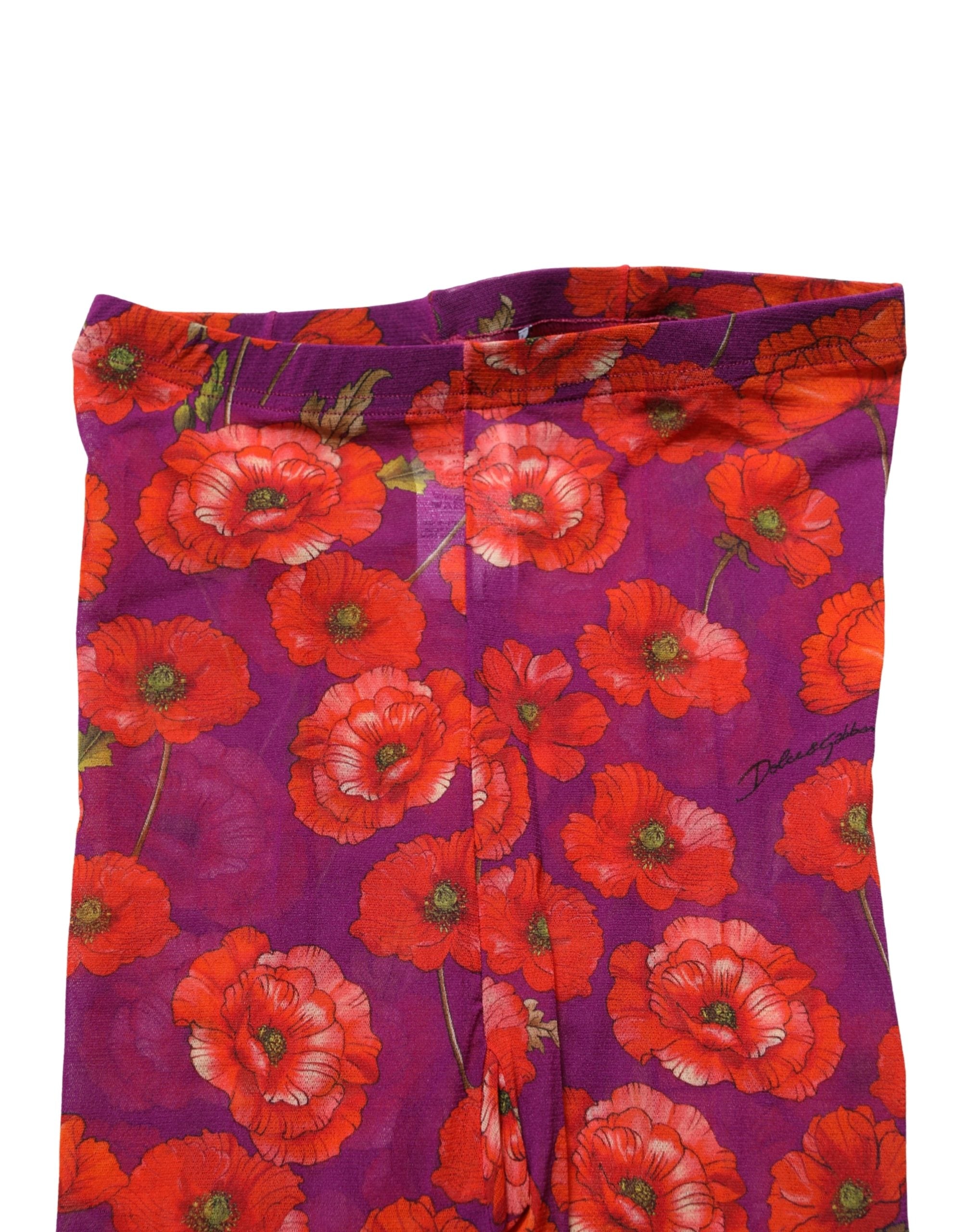 Dolce & Gabbana Lila Nylon-Strumpfhose mit Blumenprint