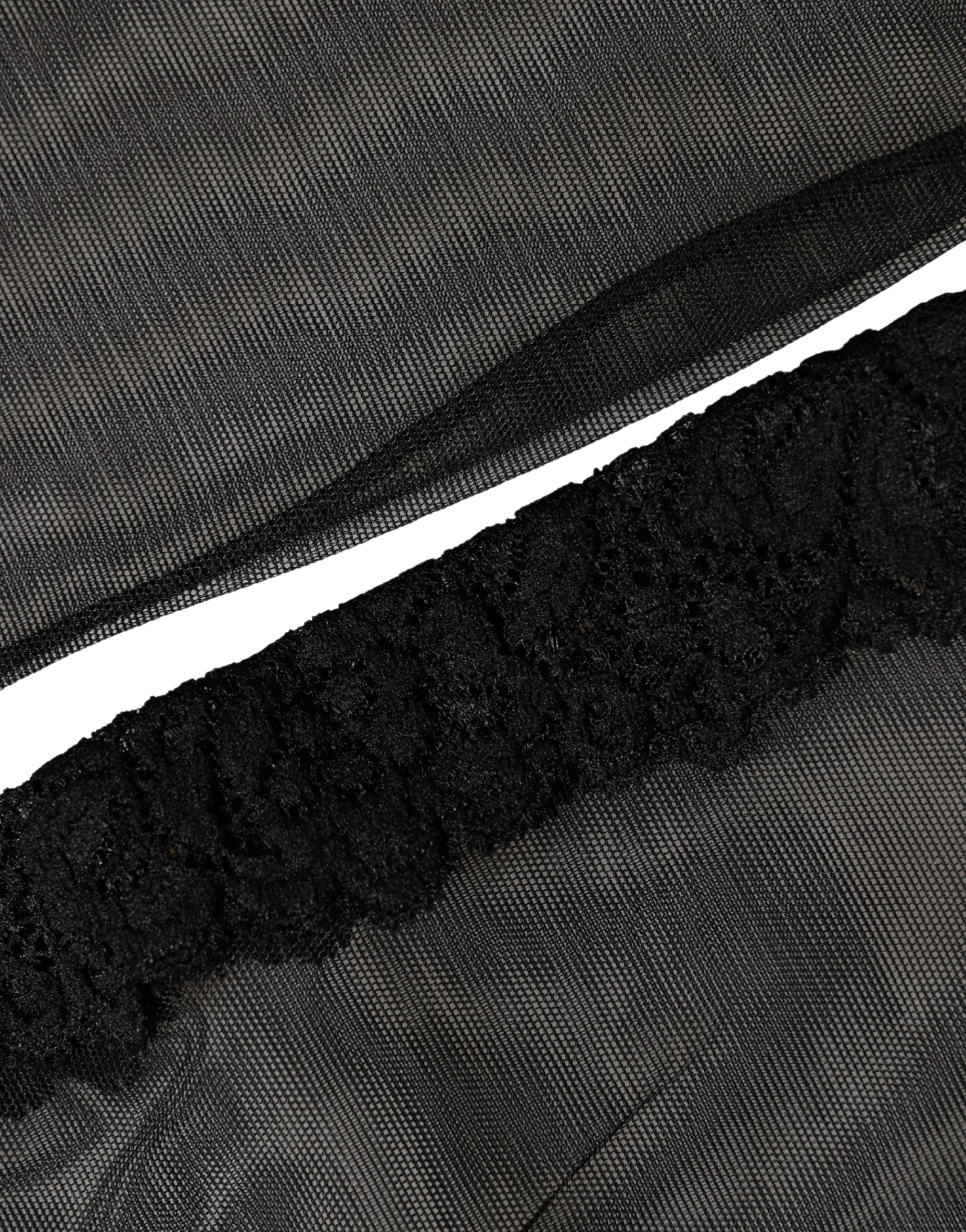 Dolce & Gabbana Schwarze Kniestrumpf-Socken aus Nylon-Mesh