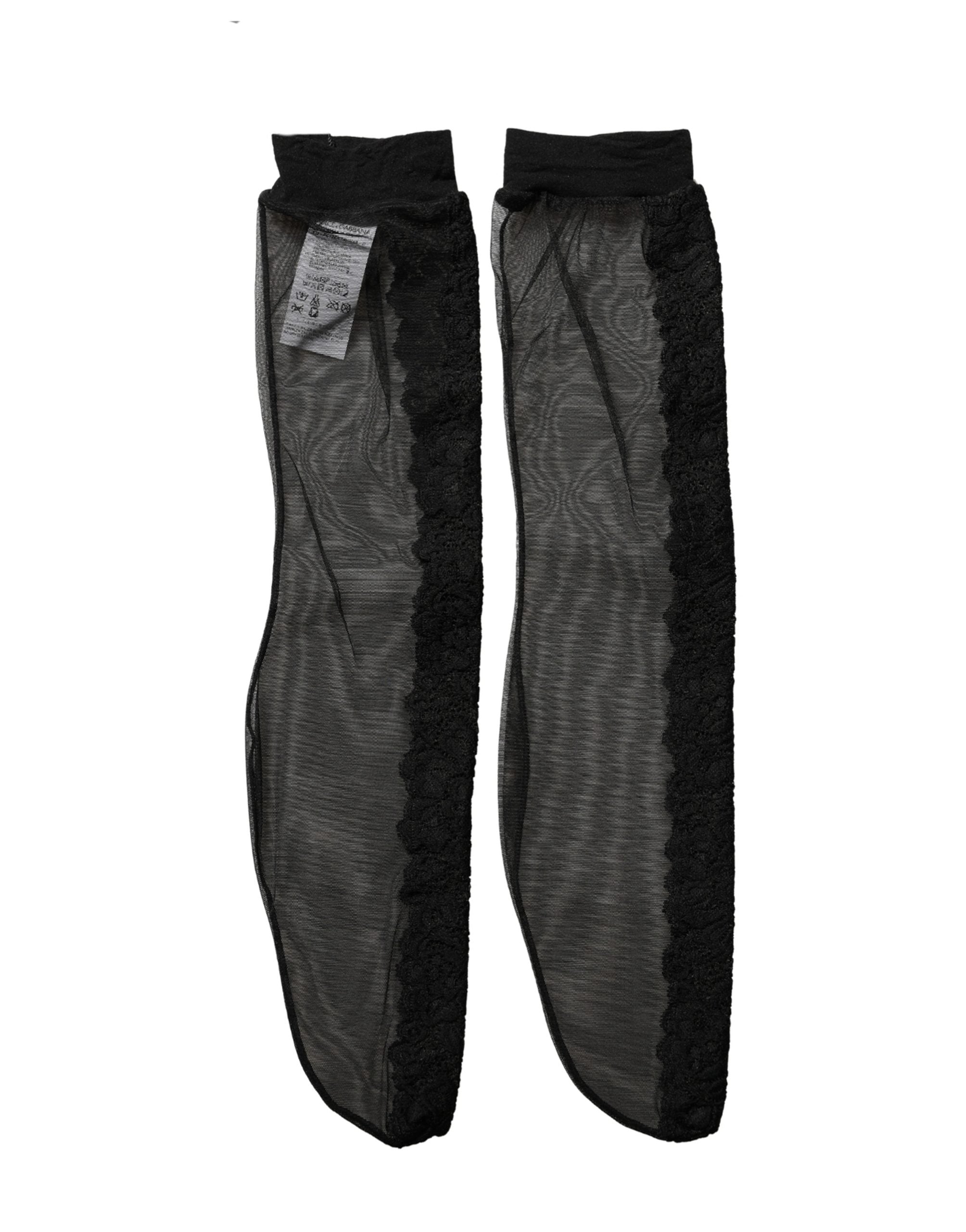 Dolce & Gabbana Schwarze Kniestrumpf-Socken aus Nylon-Mesh