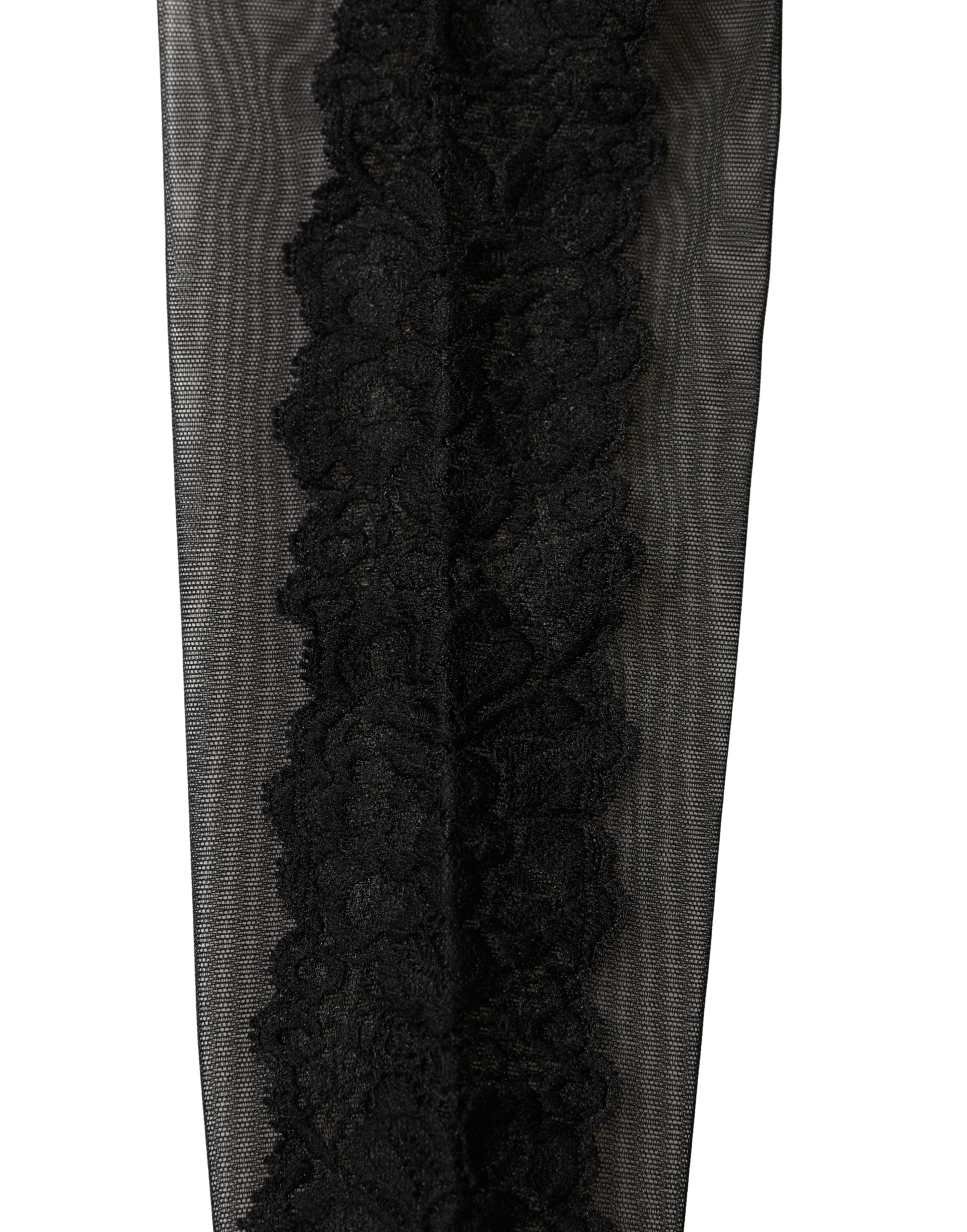 Dolce & Gabbana Schwarze Kniestrumpf-Socken aus Nylon-Mesh