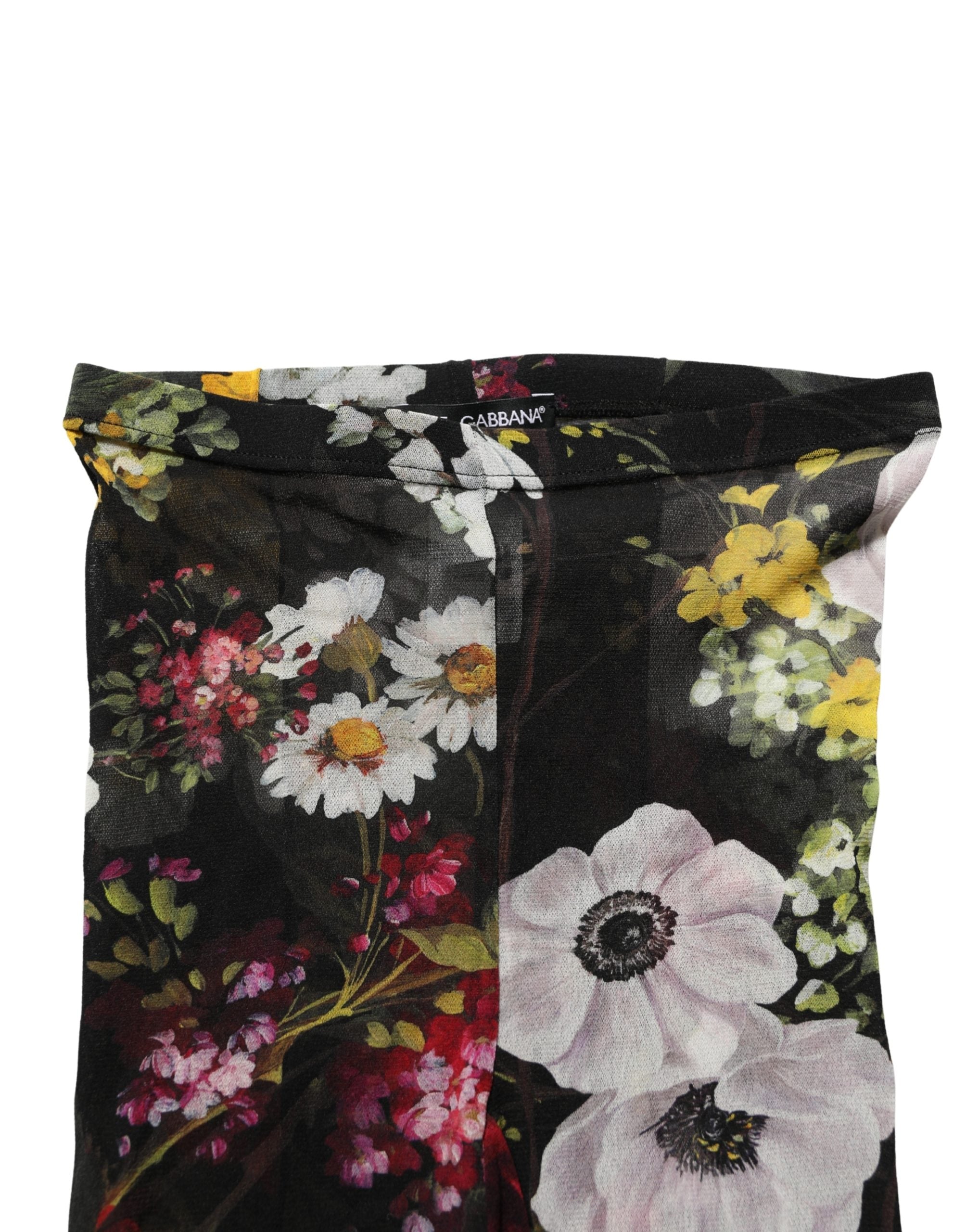 Dolce & Gabbana Schwarze Strumpfhose mit Blumenprint aus Nylon