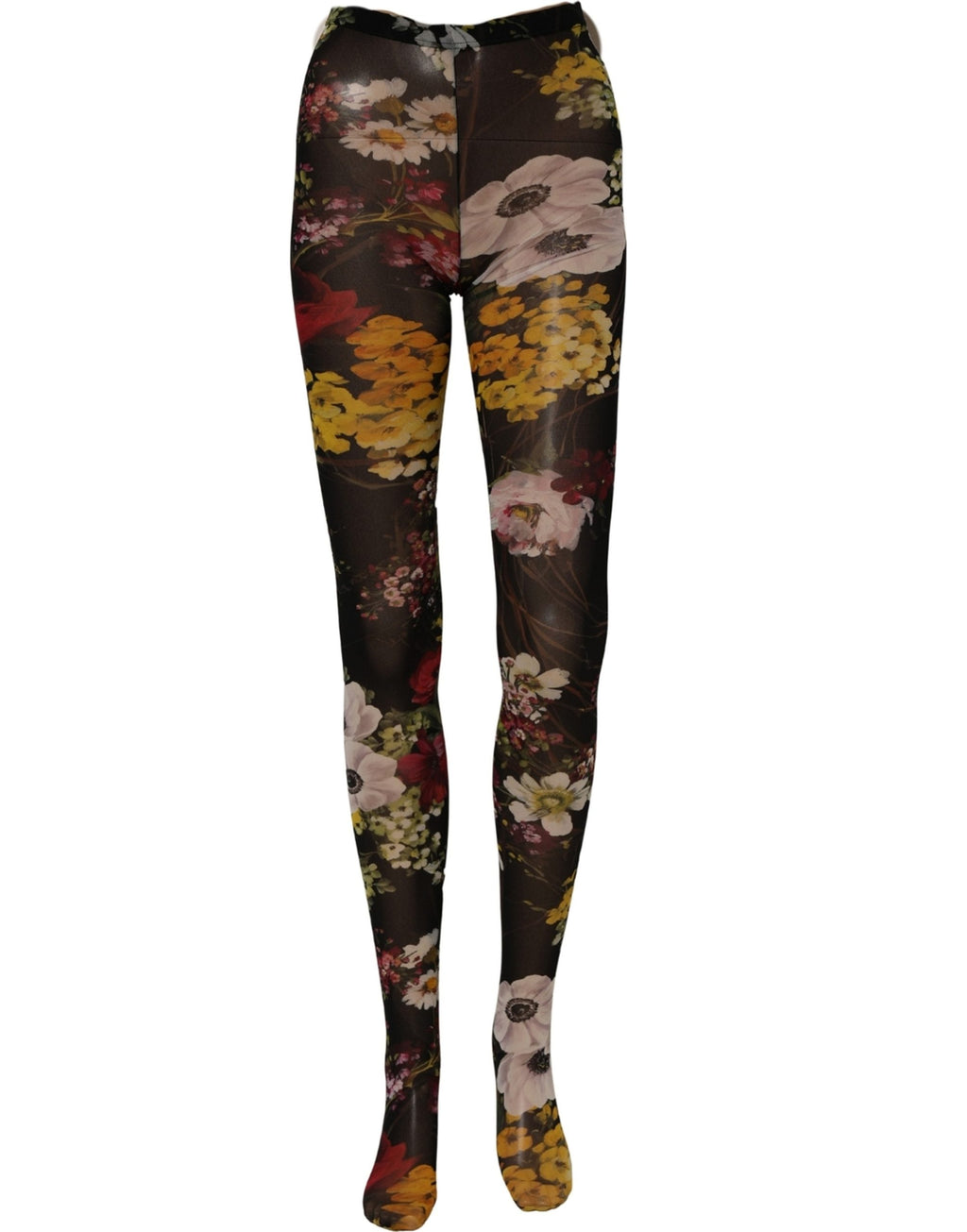 Dolce & Gabbana Schwarze Strumpfhose mit Blumenprint aus Nylon