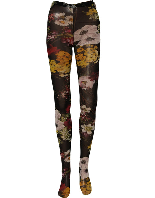 Dolce & Gabbana Schwarze Strumpfhose mit Blumenprint aus Nylon