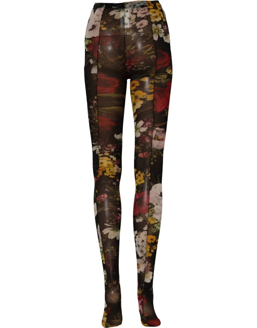 Dolce & Gabbana Schwarze Strumpfhose mit Blumenprint aus Nylon