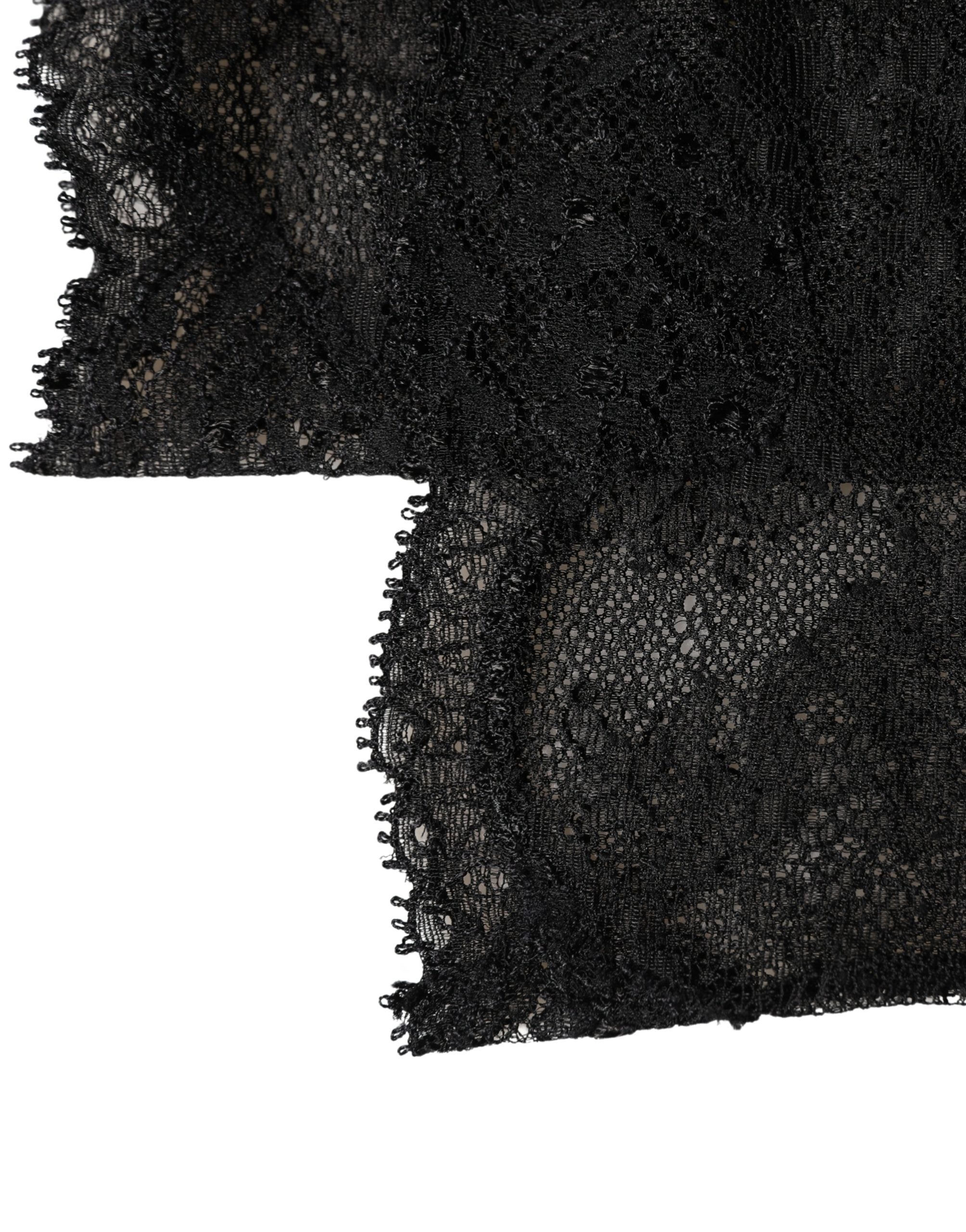Dolce & Gabbana Schwarze Kniestrümpfe aus Nylon-Stretch mit floraler Spitze
