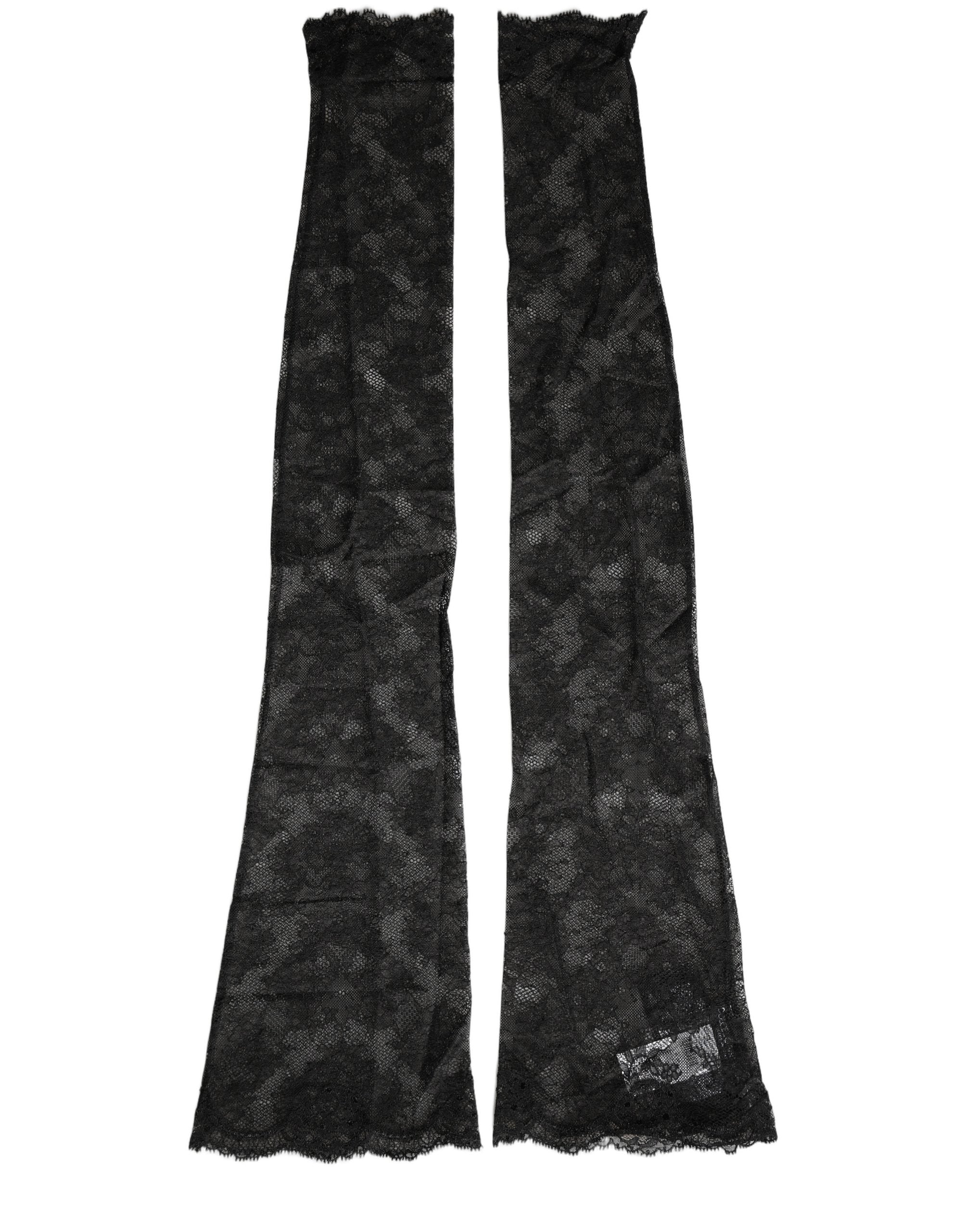 Dolce & Gabbana Schwarze Kniestrümpfe aus Nylon-Stretch mit floraler Spitze