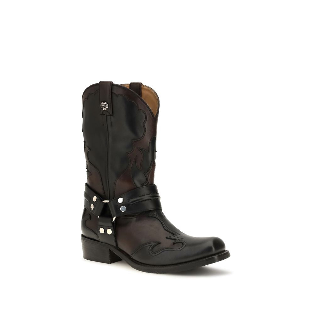Versace Schwarze Ankle Boots aus Kalbsleder Bos Taurus