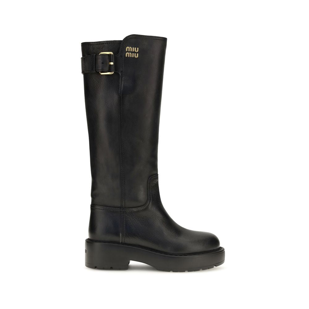 Miu Miu Schwarze Bos Taurus Kalbsleder Chelsea Boots